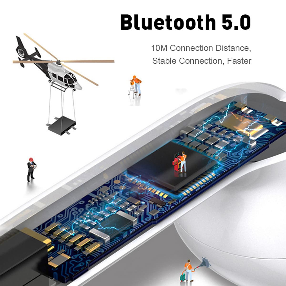Tai Nghe Mini Bluetooth Không Dây 5.0 i12 Cho Iphone Samsung Xiaomi Huawei - Trắng