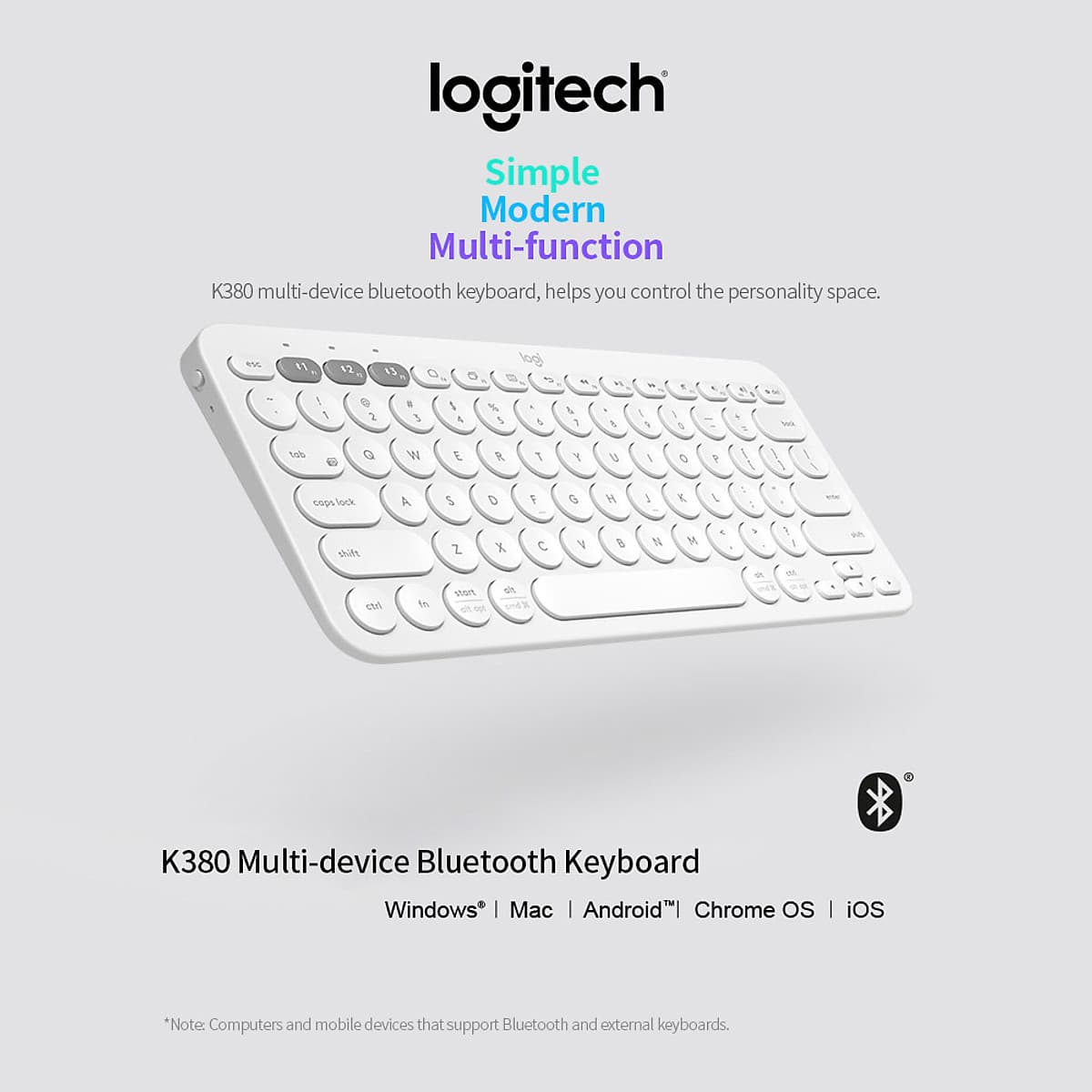 Logitech K380 Wireless Bluetooth 3.0 Keyboard EASY-SWITCH Keyboard Multi-device Connection Multiple Operating Systems