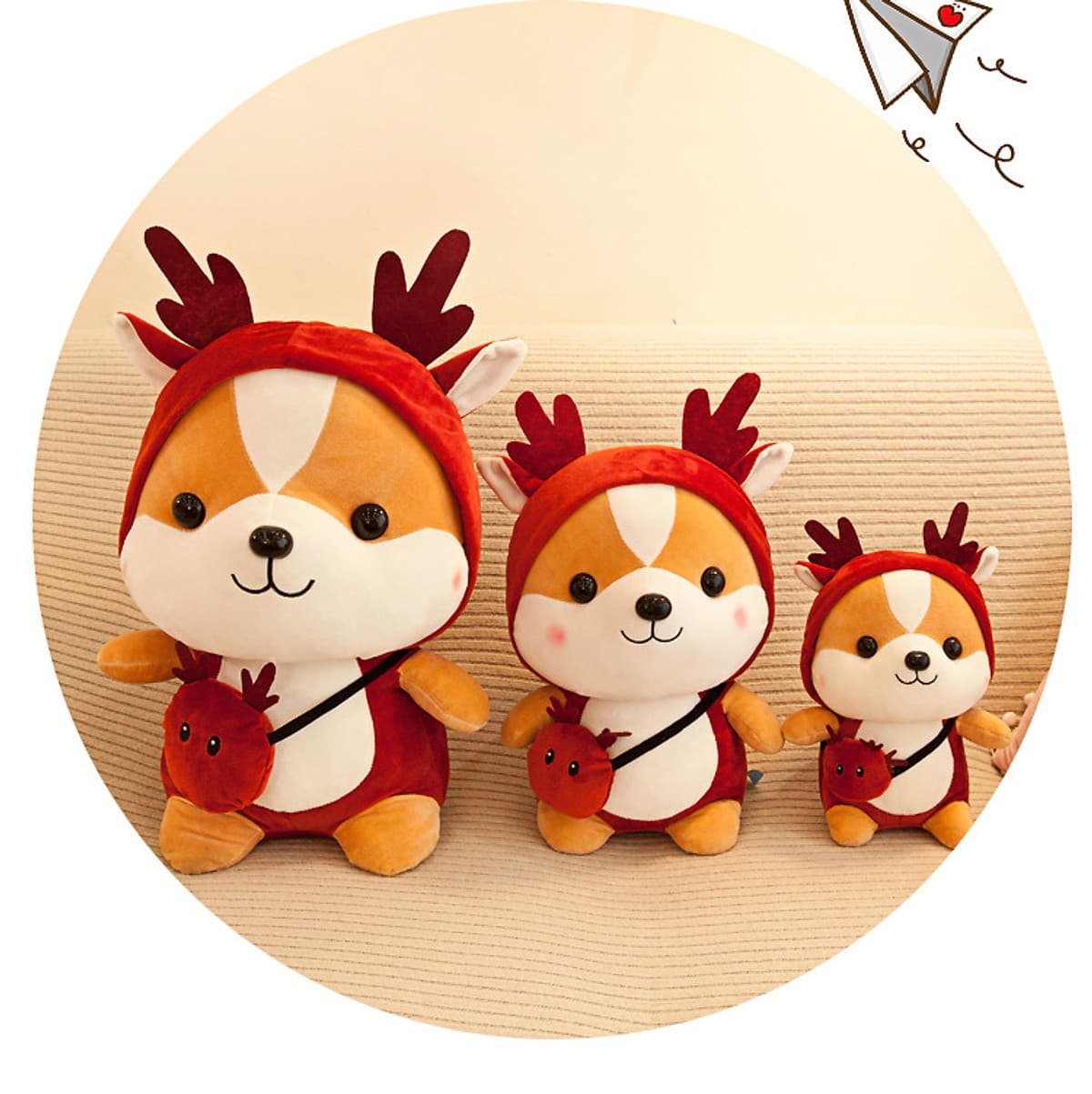 Thú Bông Chó Shiba Hóa Trang Tuần Lộc Đỏ Ngộ Nghĩnh 25cm