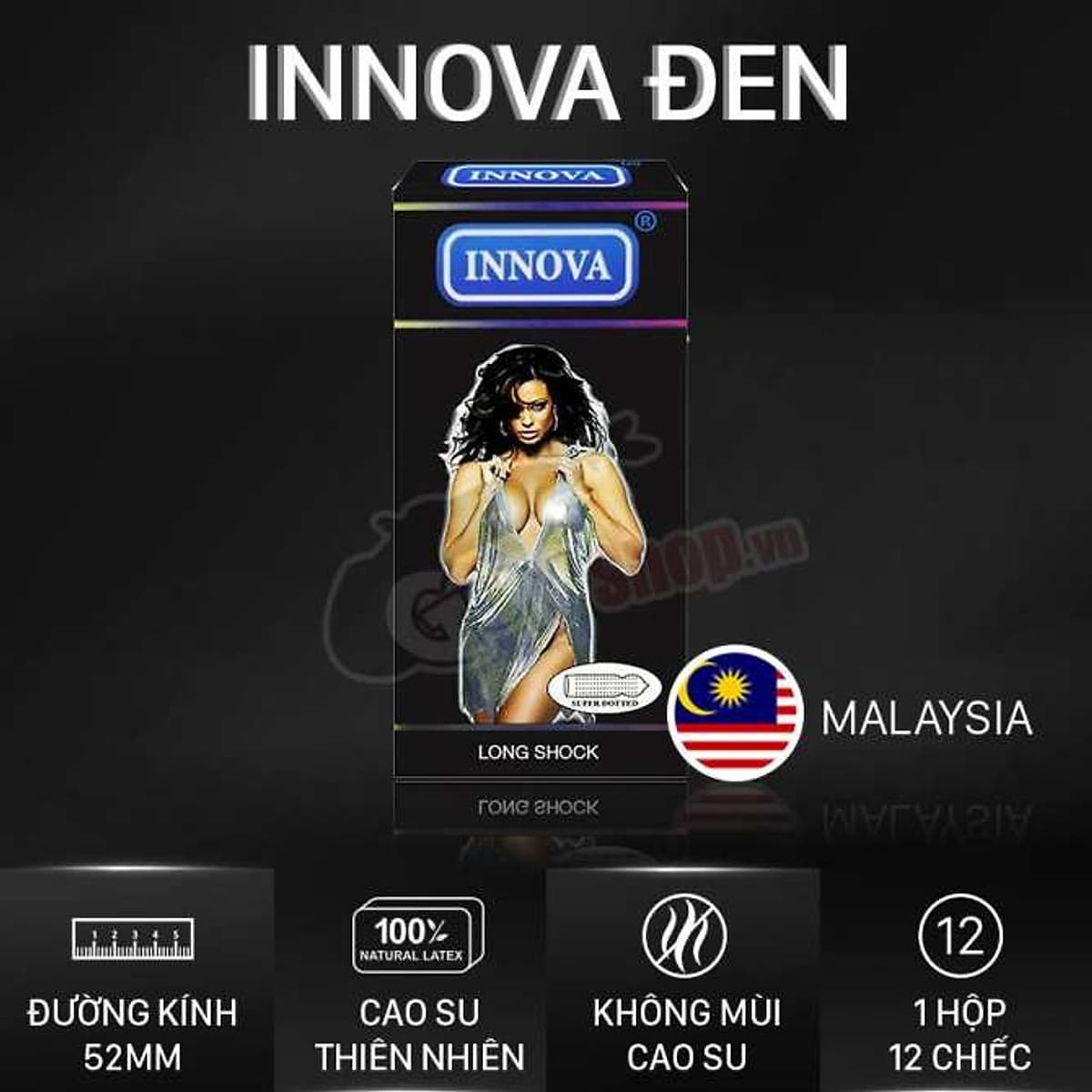 Bao Cao Su Innova Đen- Gai Lớn - Kéo Dài Thời Gian Cực Đã hộp 12c