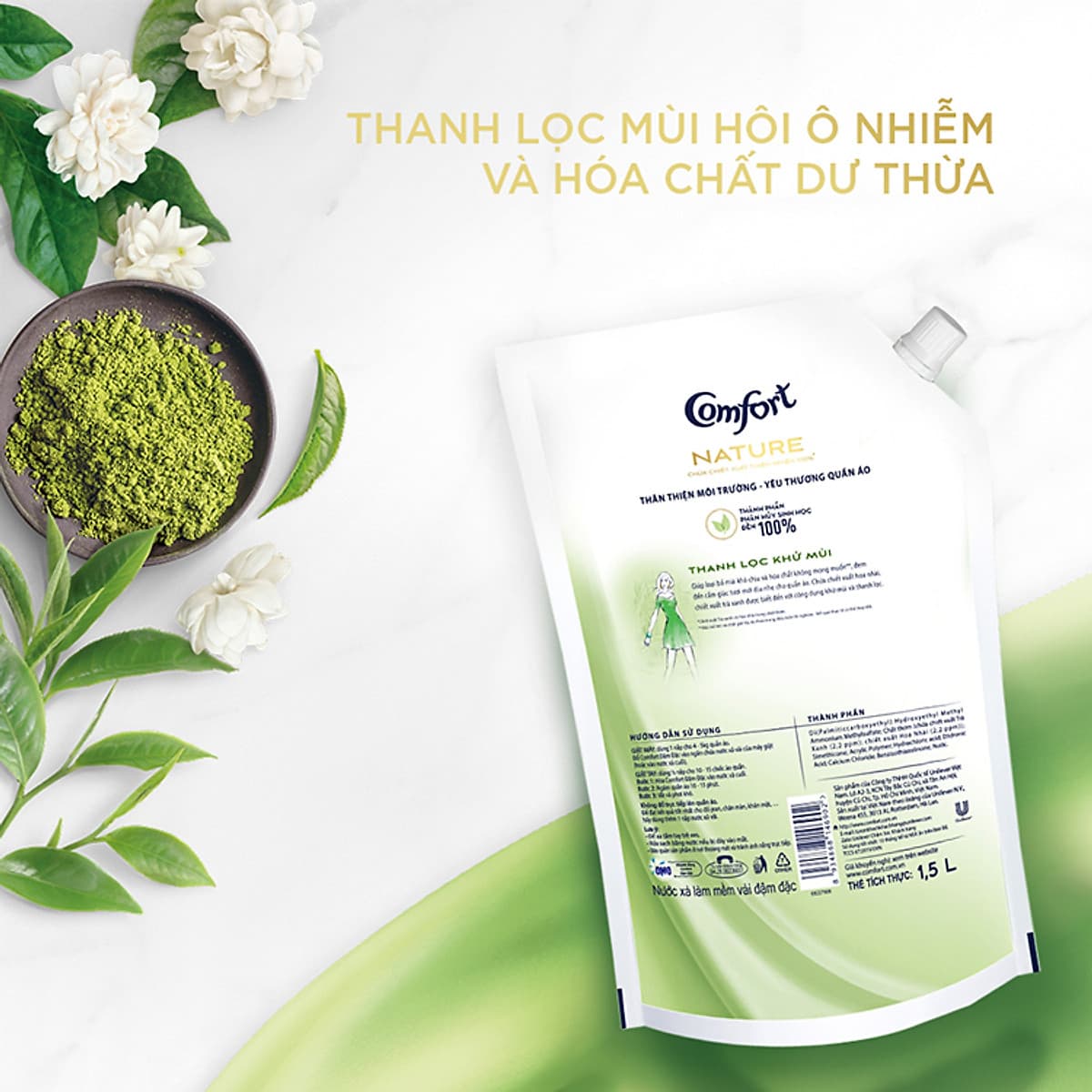 Combo 2 Nước Xả Làm Mềm Vải Comfort Nature Thanh Lọc Khử Mùi Túi 1.5L