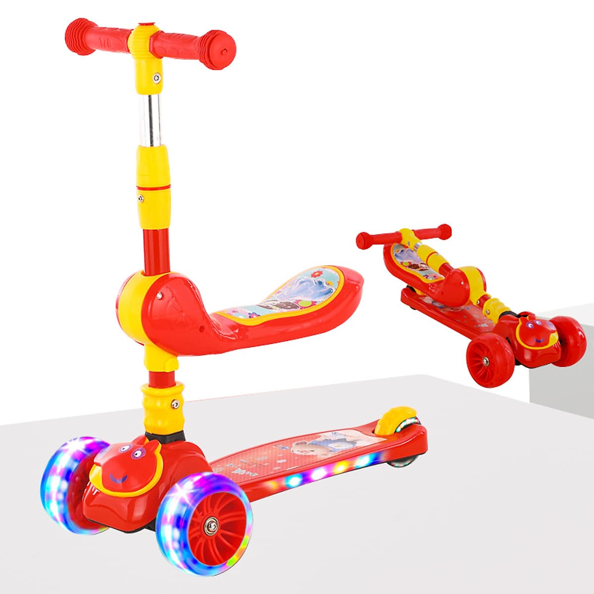 Xe trượt scooter 3 bánh cao cấp dành cho bé, phát nhạc, bánh xe phát sáng vĩnh cửu, rèn luyện vận động, tăng chiều cao cho bé, chịu lực lên tới 90kg