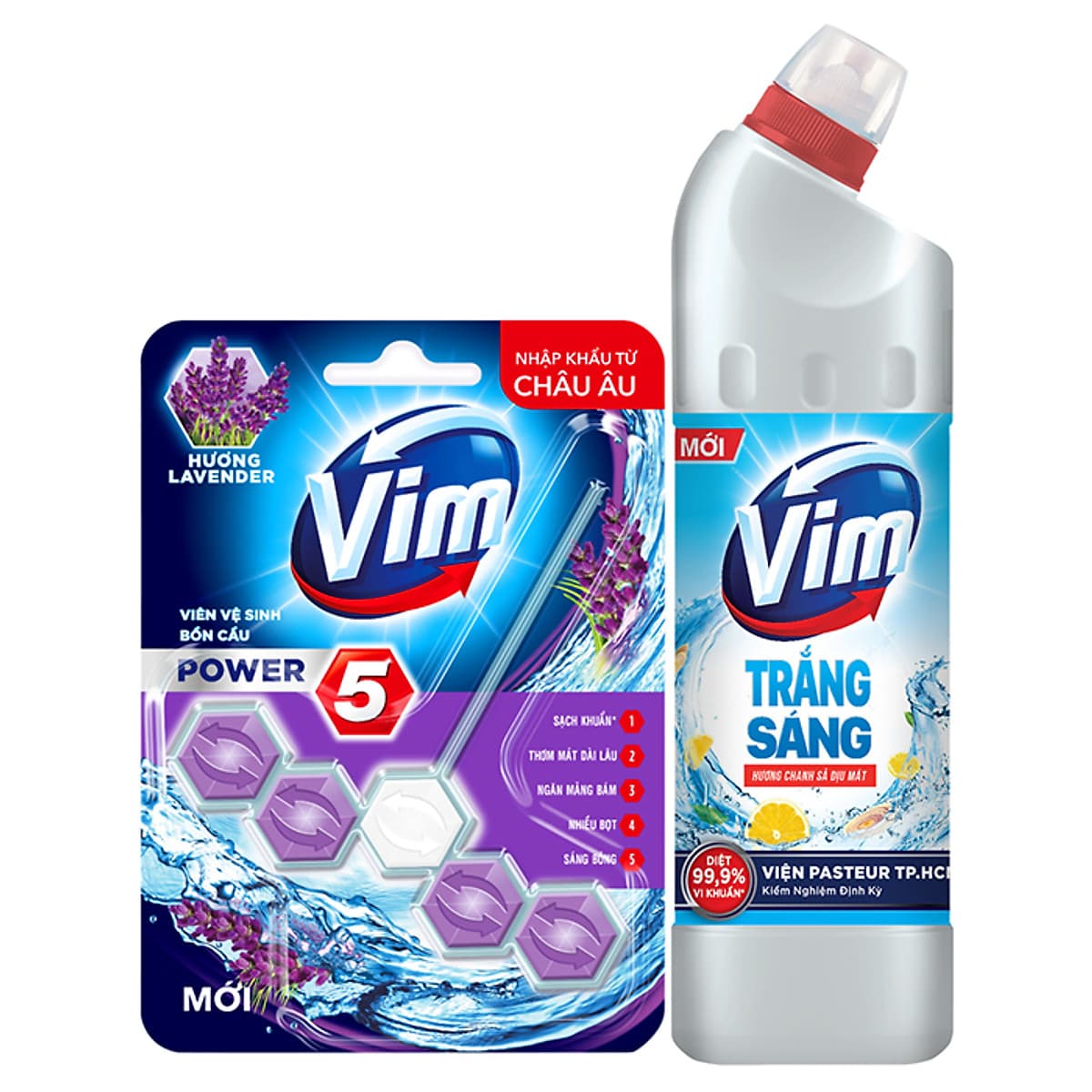 Combo 1 Vim Diệt Khuẩn Fresh Chanh xả 880ml + Viên vệ sinh bồn cầu VIM POWER 5 Vim Block Hương Lavender