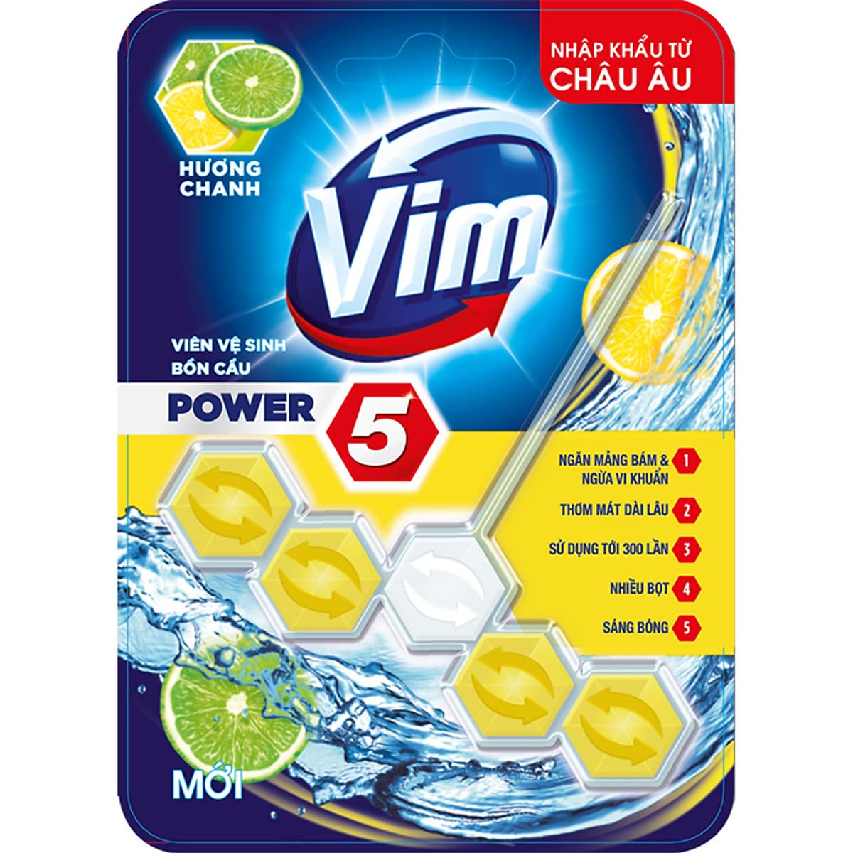 Combo 5 Viên Tẩy Bồn Cầu Vim Power 5 Hương Chanh 55g Sạch Khuẩn Thơm Mát
