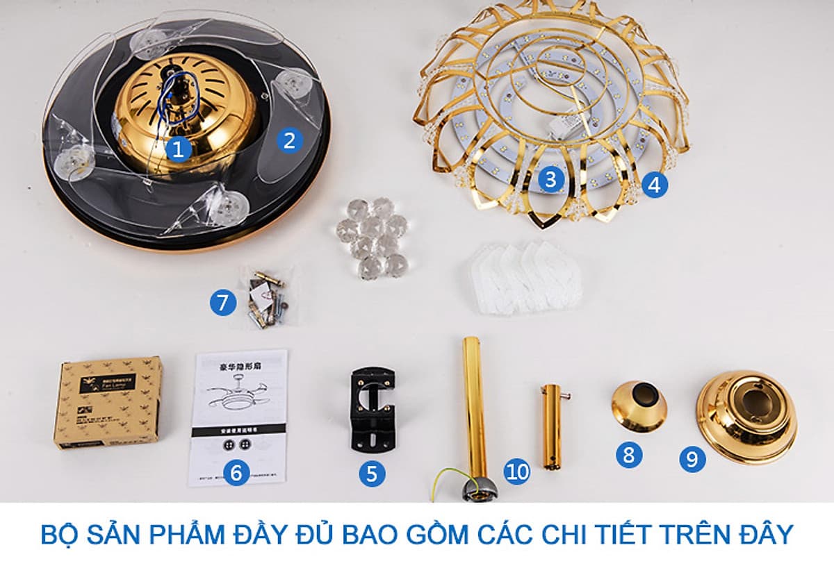 Quạt trần đèn trang trí phòng khách đẹp hiện đại - HLFAN003