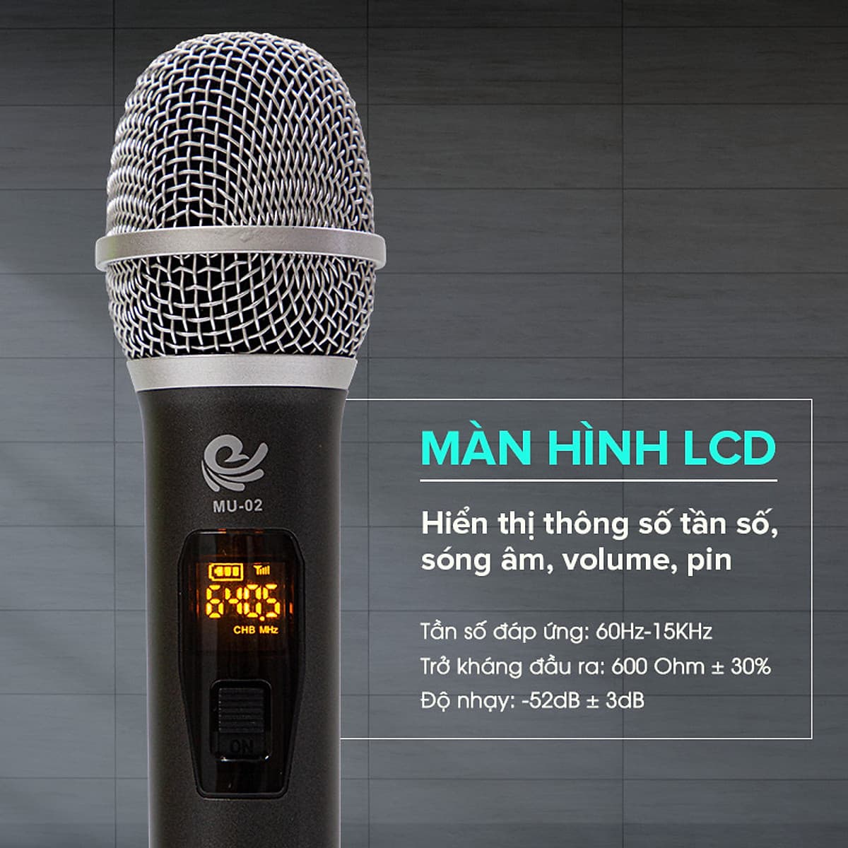 Bộ 2 Micro Không Dây Karaoke Cực Hay MU02 Màu Xám, Kết Nối Với Loa Kéo, Amply Bằng Cổng MIC 6. Chính Hãng