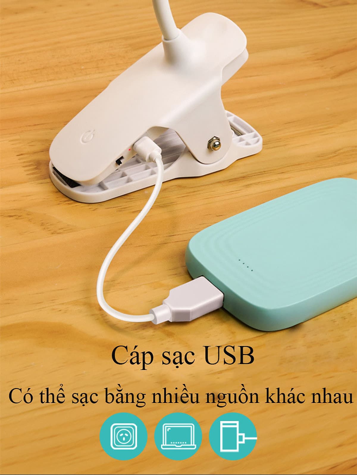 Đèn Bàn Học Đọc Sách, Làm Việc (Học Sinh, Sinh Viên, Văn Phòng) Cao Cấp Kẹp Bàn – 03 Mức Độ Ánh Sáng Vàng Bảo Vệ Mắt Chống Cận Pin 2500 mAh