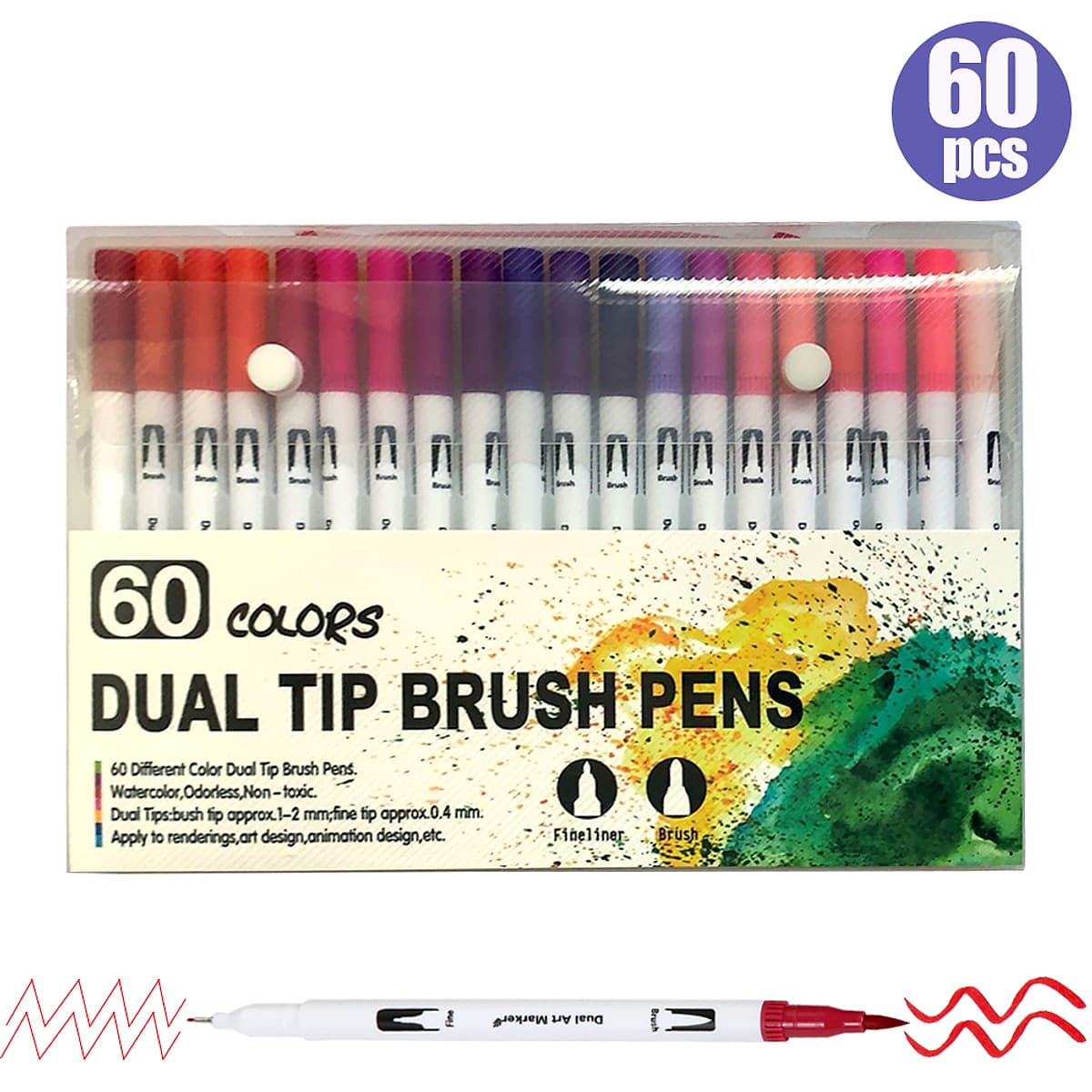 Dual Tip Brush Pens Art Markers Set Flexible Brush & 0.4mm Fineliner Tips Watercolor Color Pens Perfect for