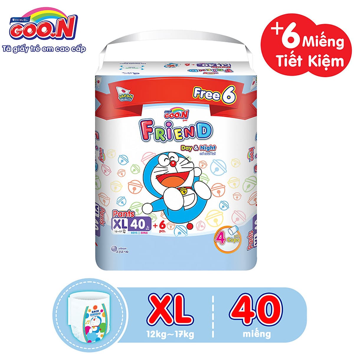 Tã Quần Goon Friend Doremon Gói Cực Đại XL40 (40 Miếng) + Tặng Thêm 6 Miếng Tiết Kiệm Hơn