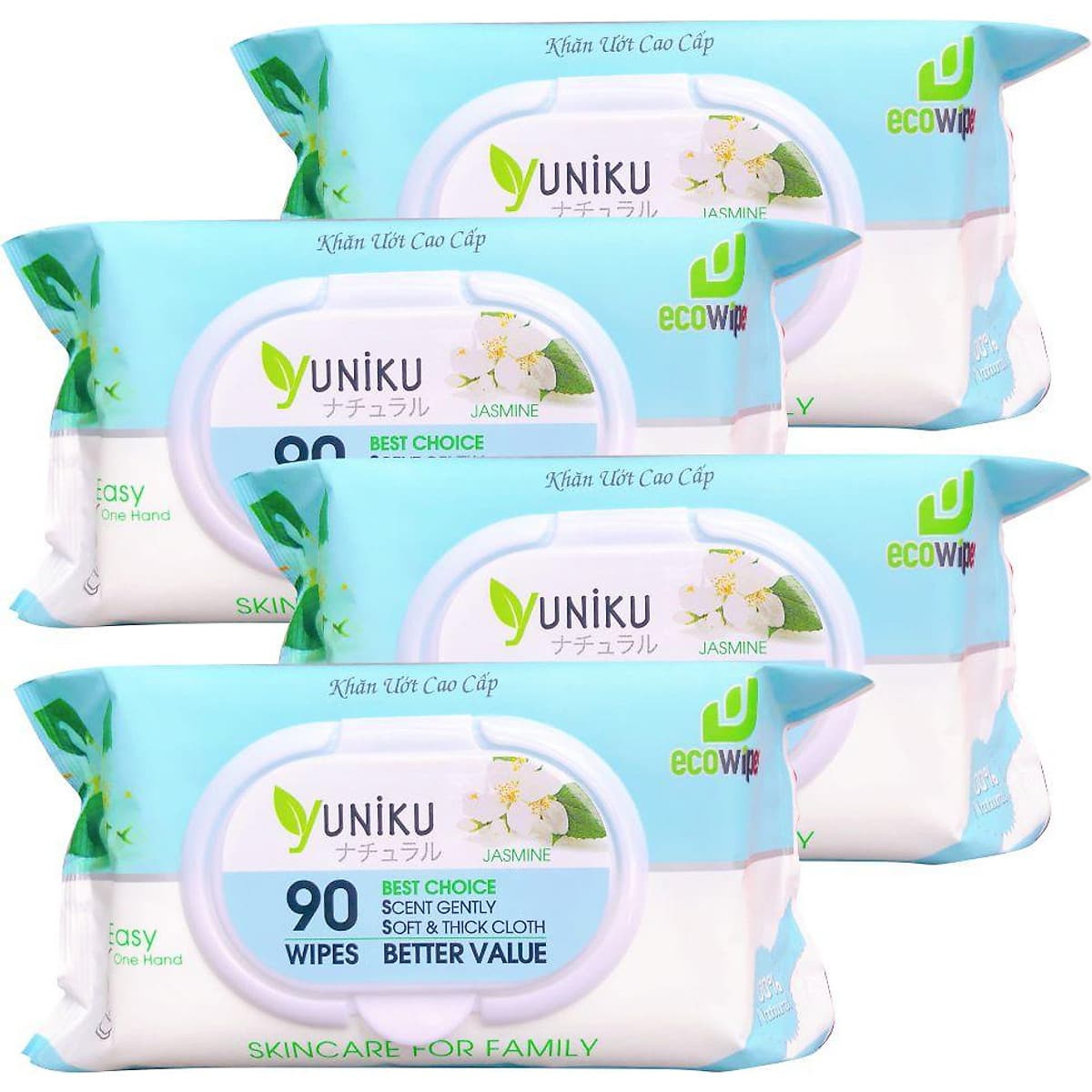Combo 4 Gói Khăn Ướt Yuniku 90 Tờ Hương Lài ( 90 tờ x 4 )