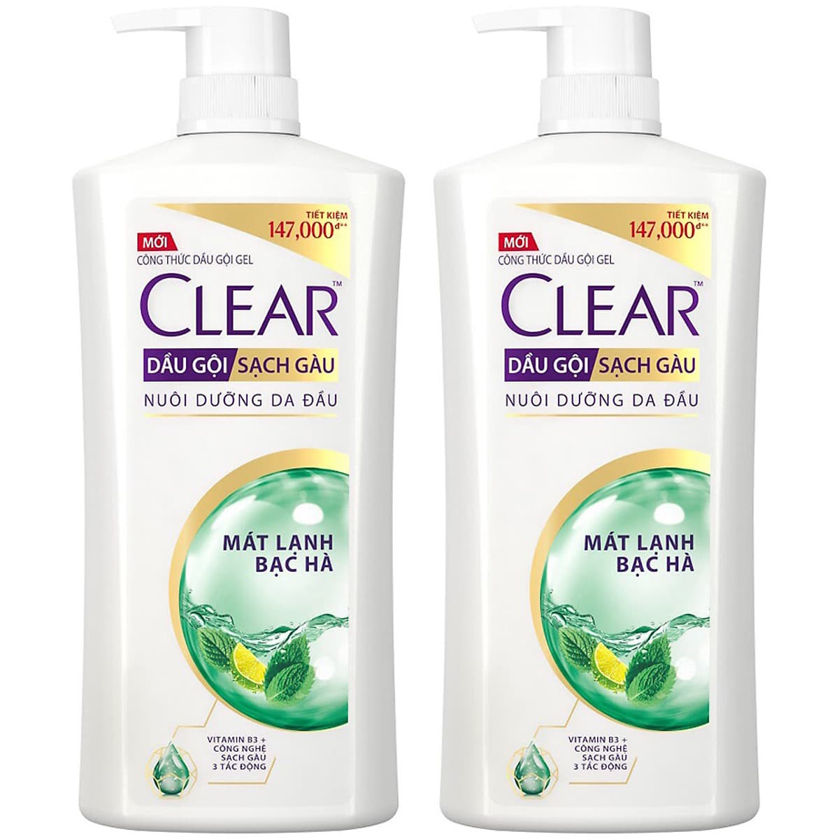 Combo 02 Dầu Gội Hỗ Trợ Trị Gàu Clear Mát Lạnh Bạc Hà 880g