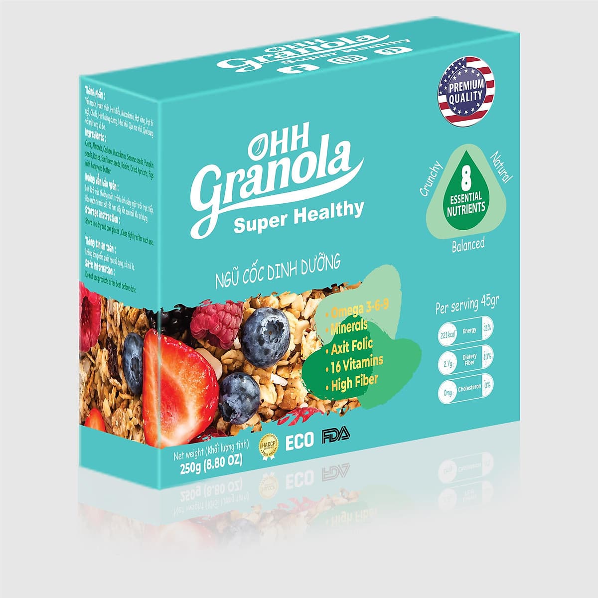 Quà Tặng Tết 2021 Ngũ Cốc Giảm Cân - Trái Cây Sấy - Ăn Sáng -  Dòng Super Healthy (Ohh Granola) 250g, Tiêu Chuẩn FDA - Hoa Kỳ 