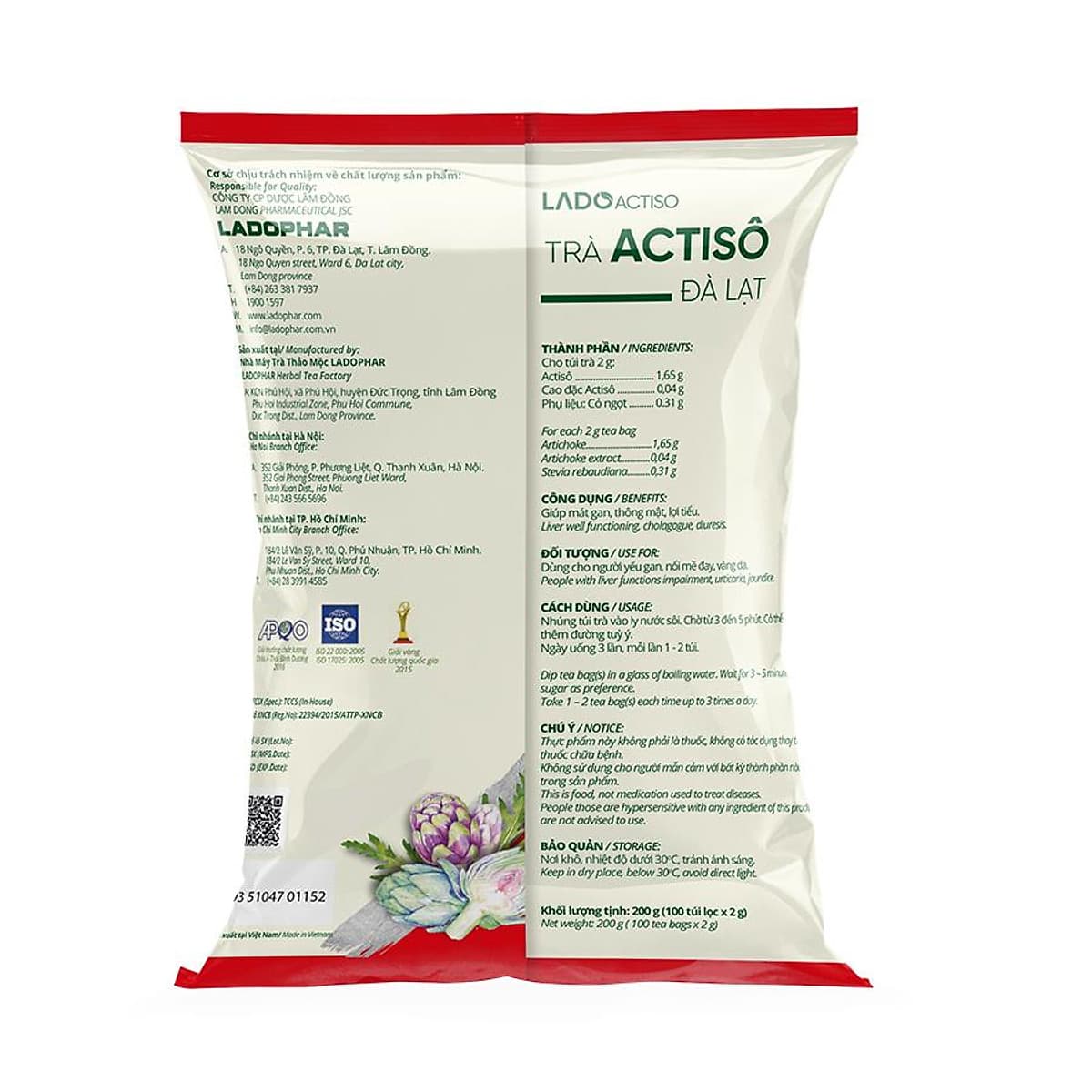 Trà atiso Ladophar gói 100 túi lọc tặng 2 túi trà actiso Premium Ladophar giúp mát gan thông mật lợi tiểu