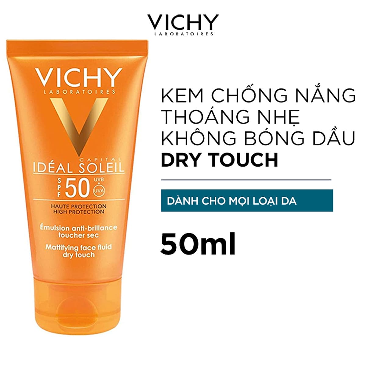 Kem Chống Nắng Không Gây Nhờn Rít Không Màu SPF50  Vichy Capital Soleil SPF50 Face Dry Touch (50ml) -100516689