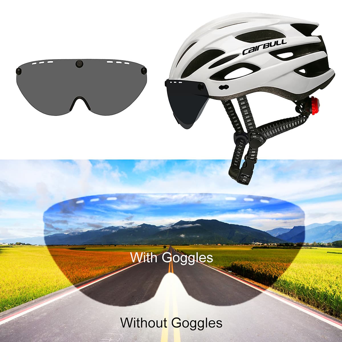 Mũ Bảo Hiểm Xe Đạp Kèm Đèn LED Và Kính Mát Có Thể Tháo Rời Cairbull 22 Lỗ Thông Hơi