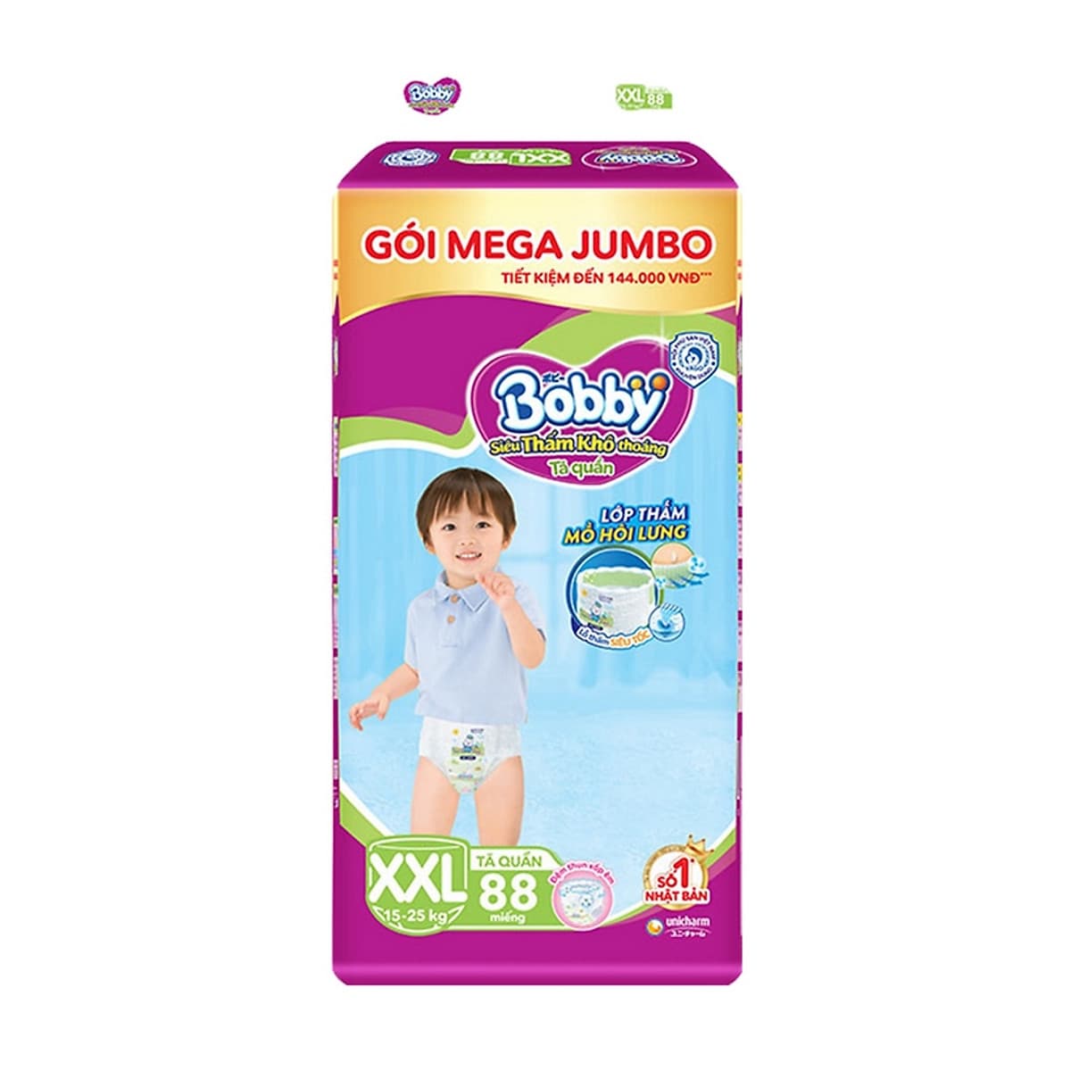 Tã quần Bobby có đệm lưng thấm mồ hôi đủ size M124/L108/XL96/XXL88