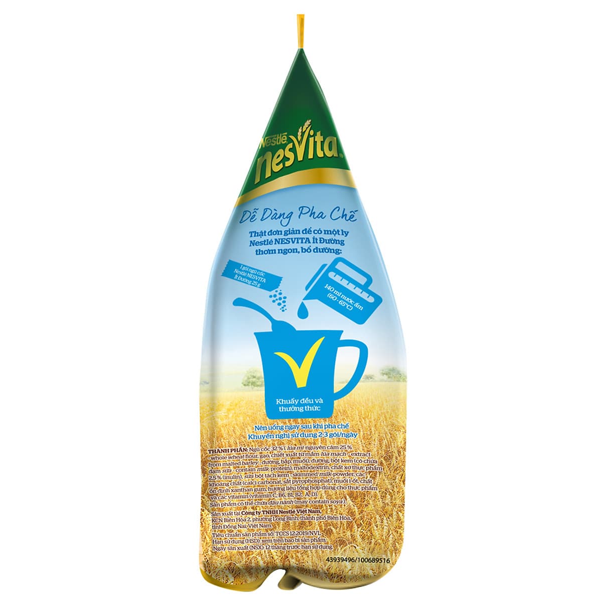 Túi 16 Gói Bột Ngũ Cốc Nestle Nesvita Ít Đường (25g)