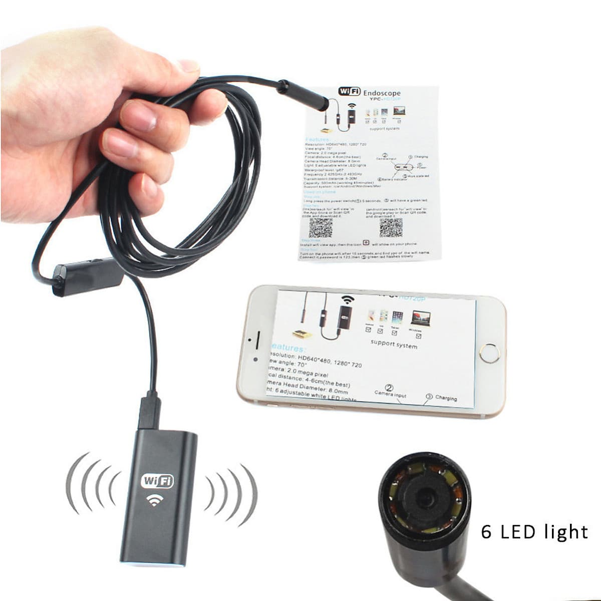 Camera Nội Soi Chống Nước Cho Điện Thoại OTG Wifi Dài 1M AZONE