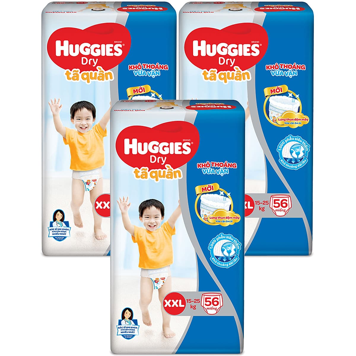 Combo 3 Gói Tã Quần Huggies Dry Gói Cực Đại XXL56 (56 Miếng) - Bao Bì Mới