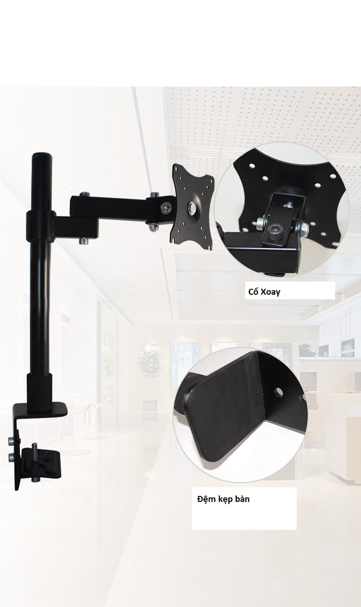 Giá treo màn hình xoay 360 độ - Chân đứng - Tay dài 23 cm, kẹp bàn, hàng nhập khẩu