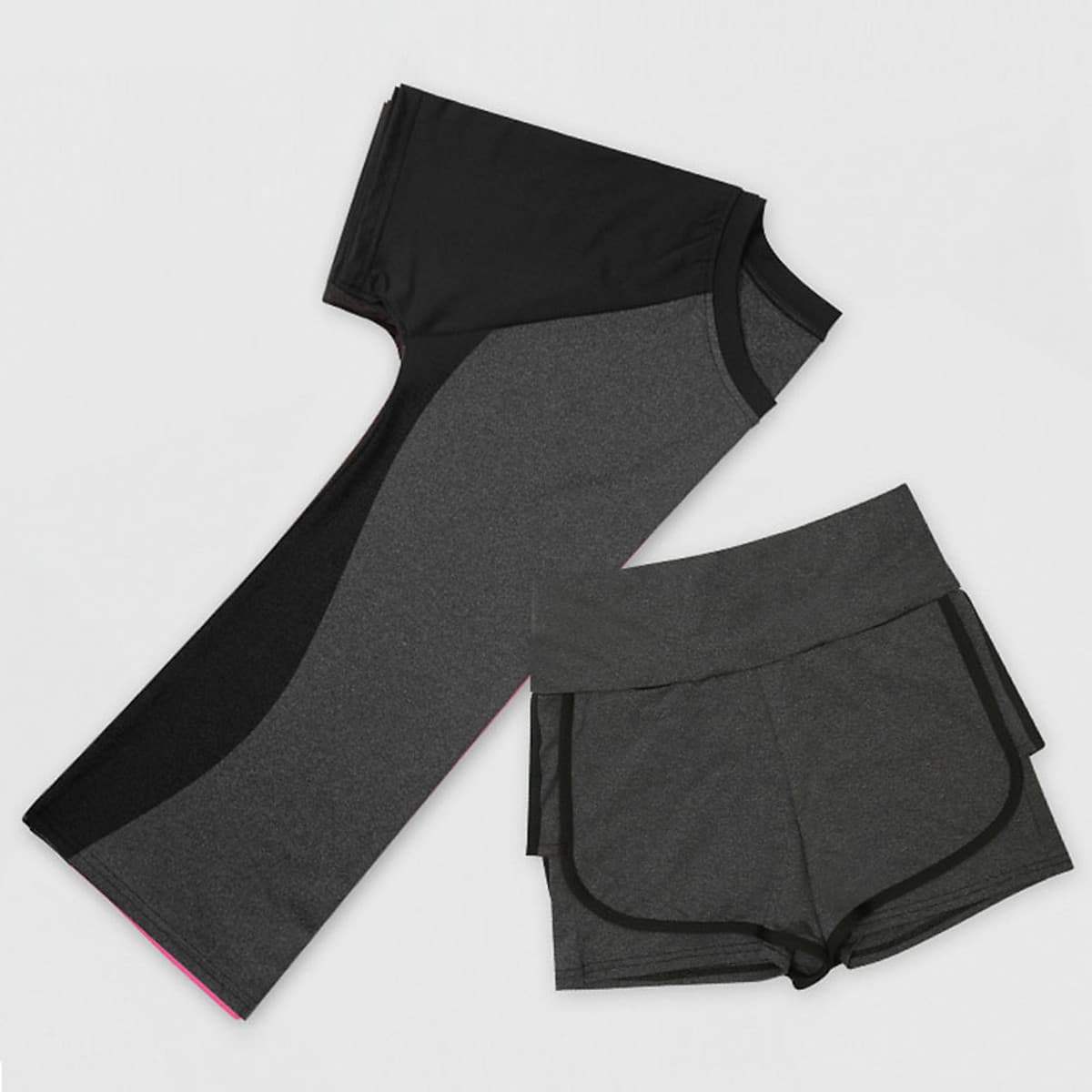 Bộ Quần Áo Tập Gym, Yoga, Thể Dục Nữ Hàng Cao Cấp - Set Quần Đùi + Áo Tay Ngắn Sườn Cong