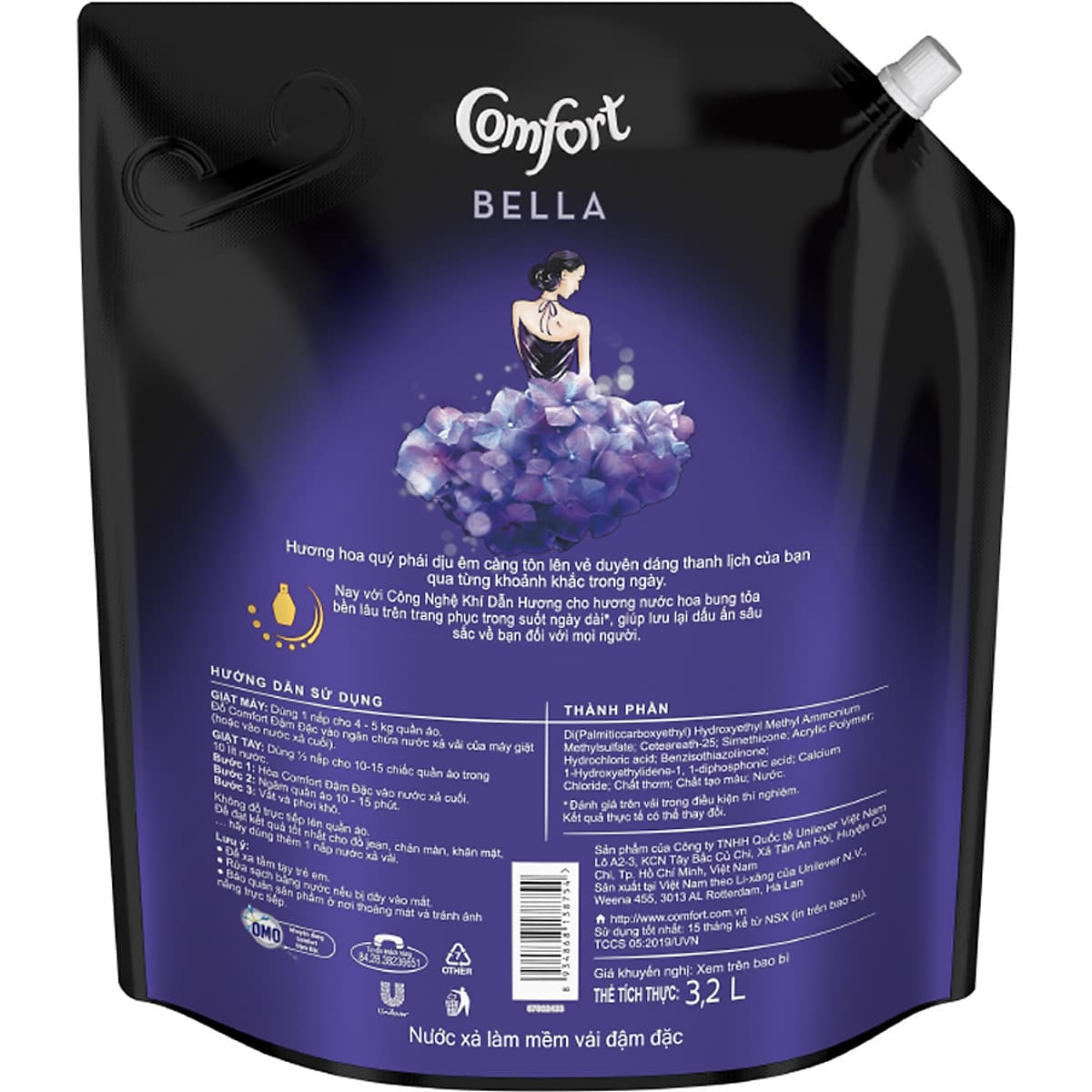 Nước Xả Vải Comfort Hương Nước Hoa Thiên Nhiên Bella (3.2L)