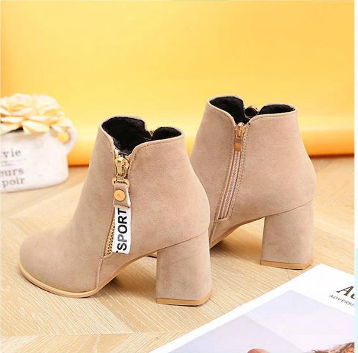 IELGY [Size34-43] Thick bottom women's shoes tide comfortable mid-heel 7cm fashion short boots shoes