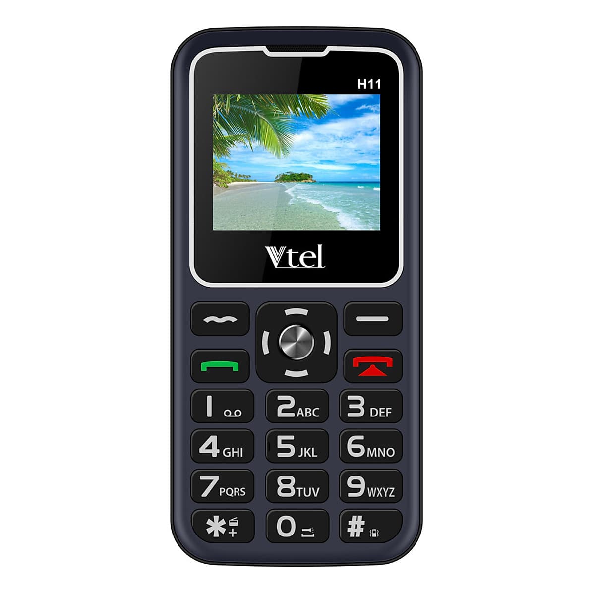 Điện thoại Vtel Happy H11 (Điện thoại cho người già - 2 Sim) - Gọi SOS khẩn,  Số To, Chữ To, Loa to, FM loa ngoài, Pin lớn, Thiết Kế Đẹp - Hàng Chính Hãng