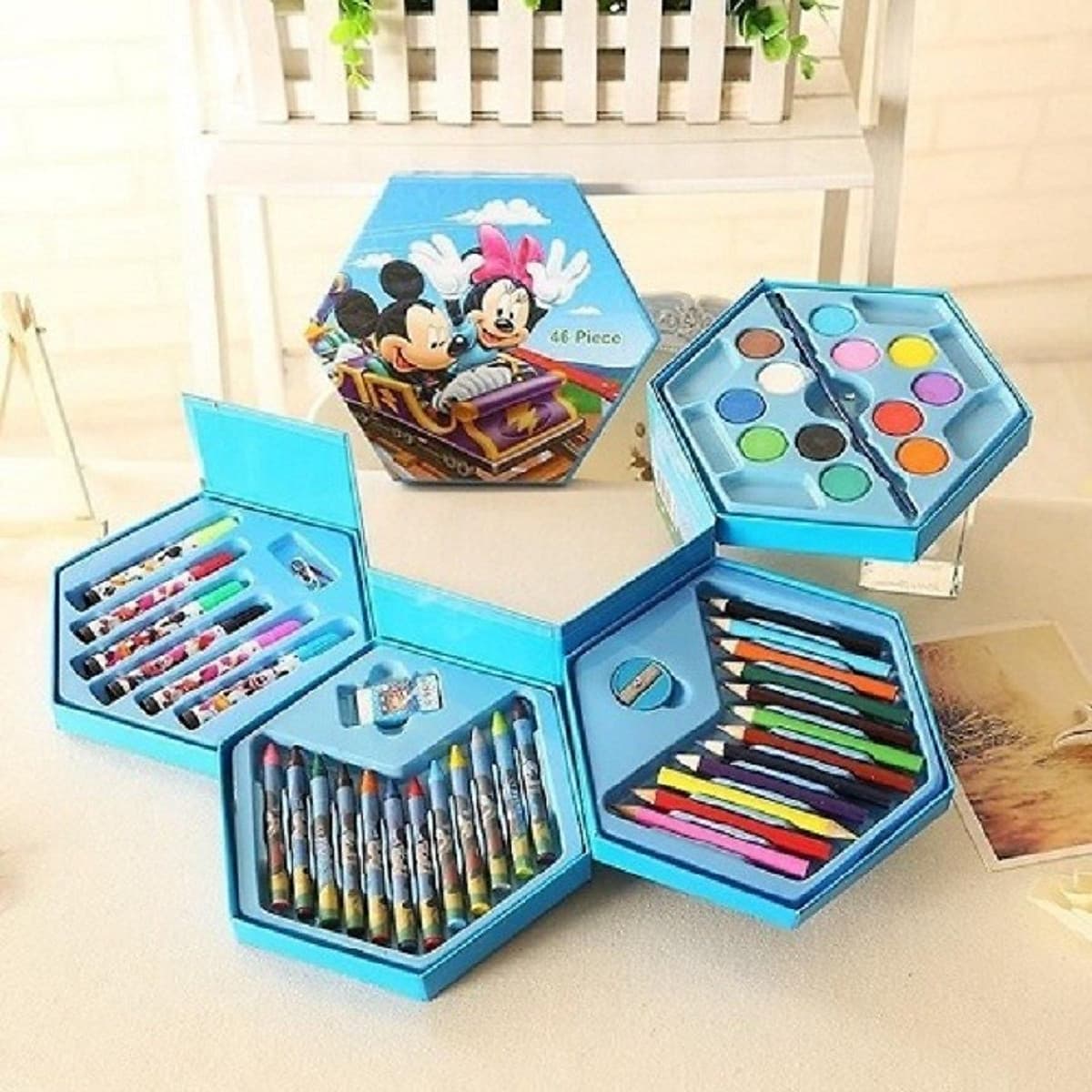 Bút chì màu 4 Tầng 46 món tặng quạt  mini tích điện (màu ngẫu nhiên)