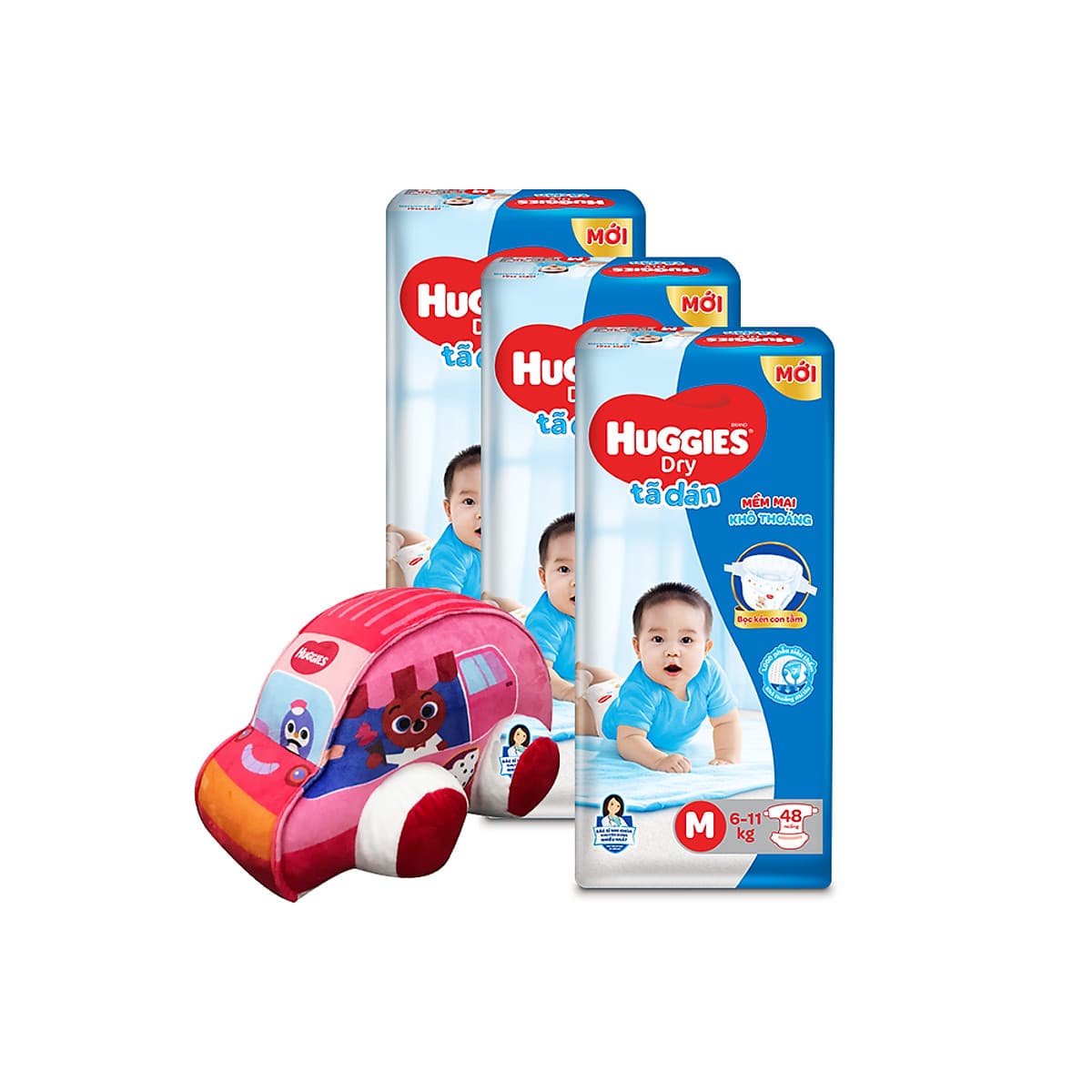 Combo 3 Tã dán HUGGIES DRY JUMBO M48/L42/XL38/XXL34 [Tặng Xe bông]