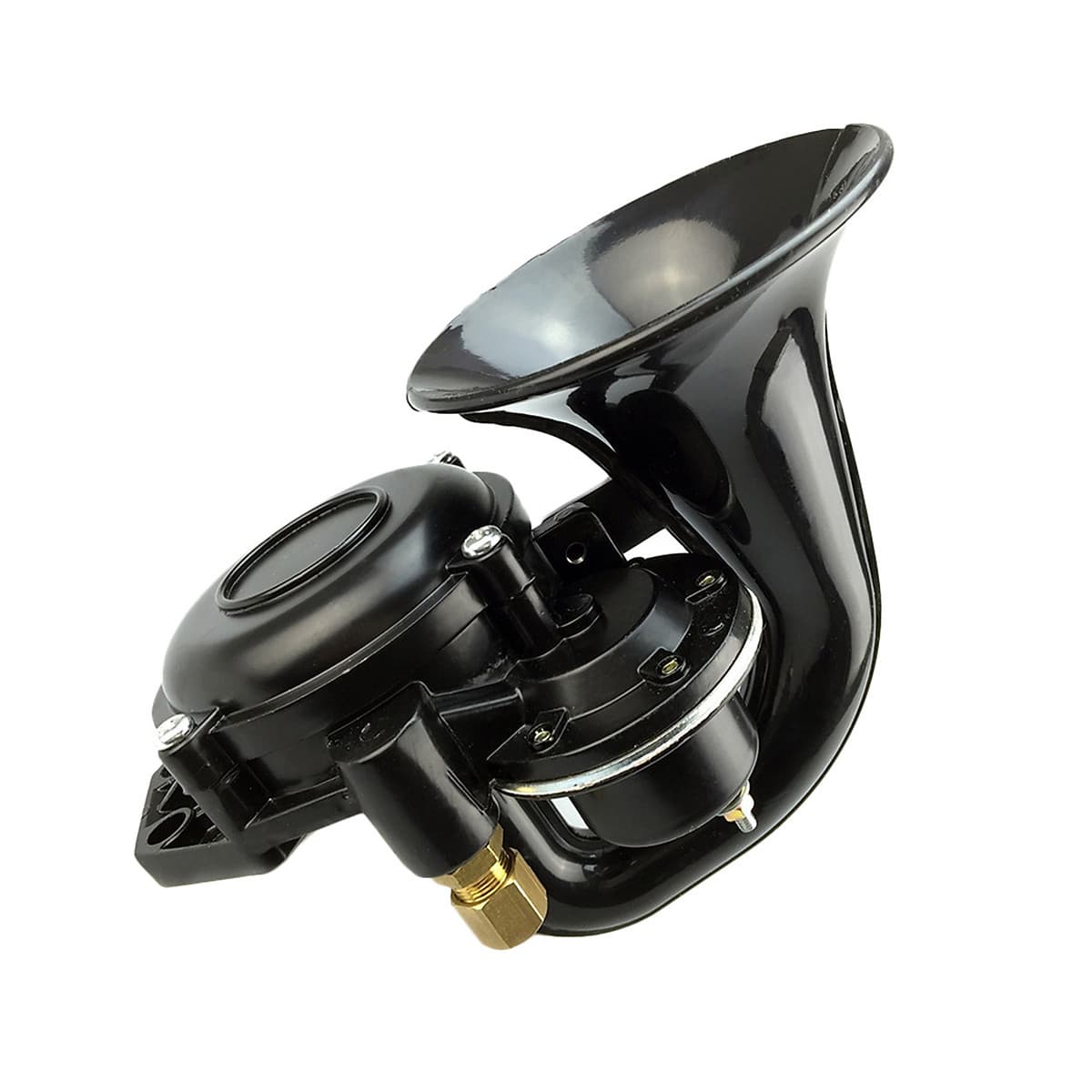 12V/24V 120DB Loud Single Trumpet Snail Air Horn Siren Waterproof Speaker Universal For Car Truck Bus Van - Black