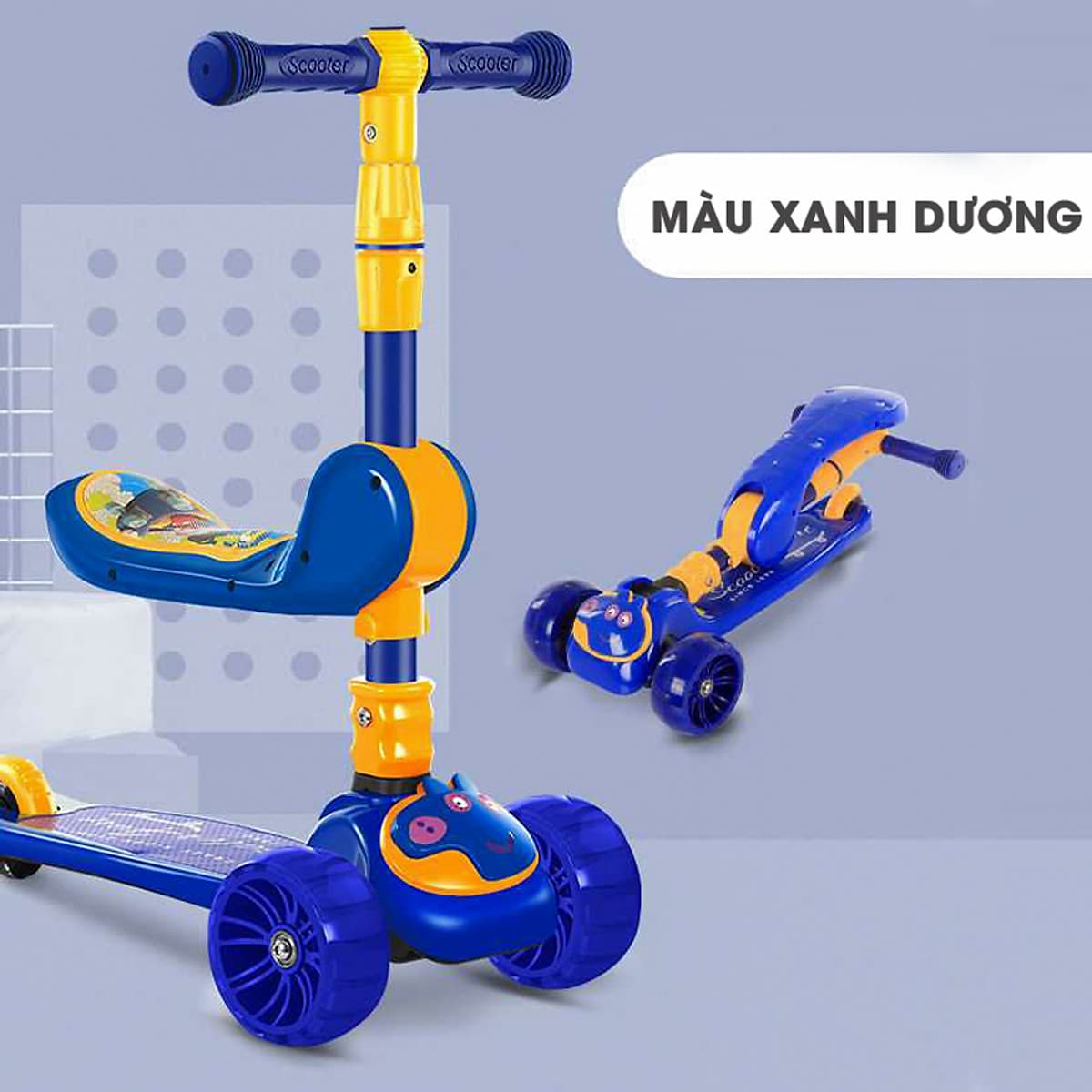 Xe trượt scooter 3 bánh cao cấp dành cho bé, phát nhạc, bánh xe phát sáng vĩnh cửu, rèn luyện vận động, tăng chiều cao cho bé, chịu lực lên tới 90kg