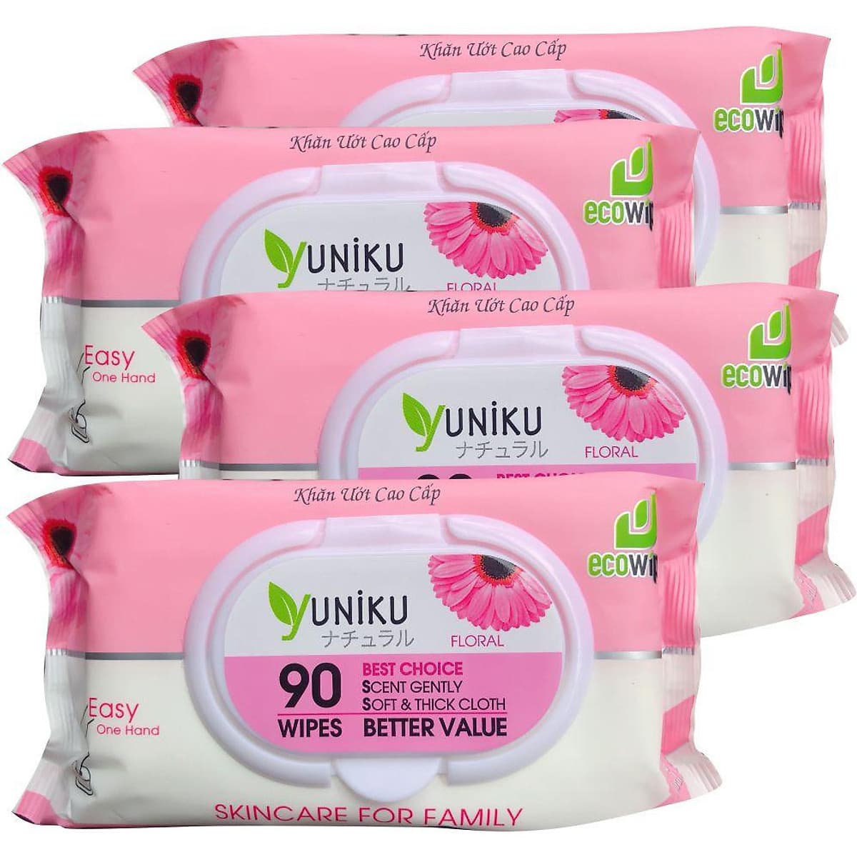 Combo 4 Gói Khăn Ướt Yuniku 90 Tờ Hương Phấn ( 90 tờ x 4 )