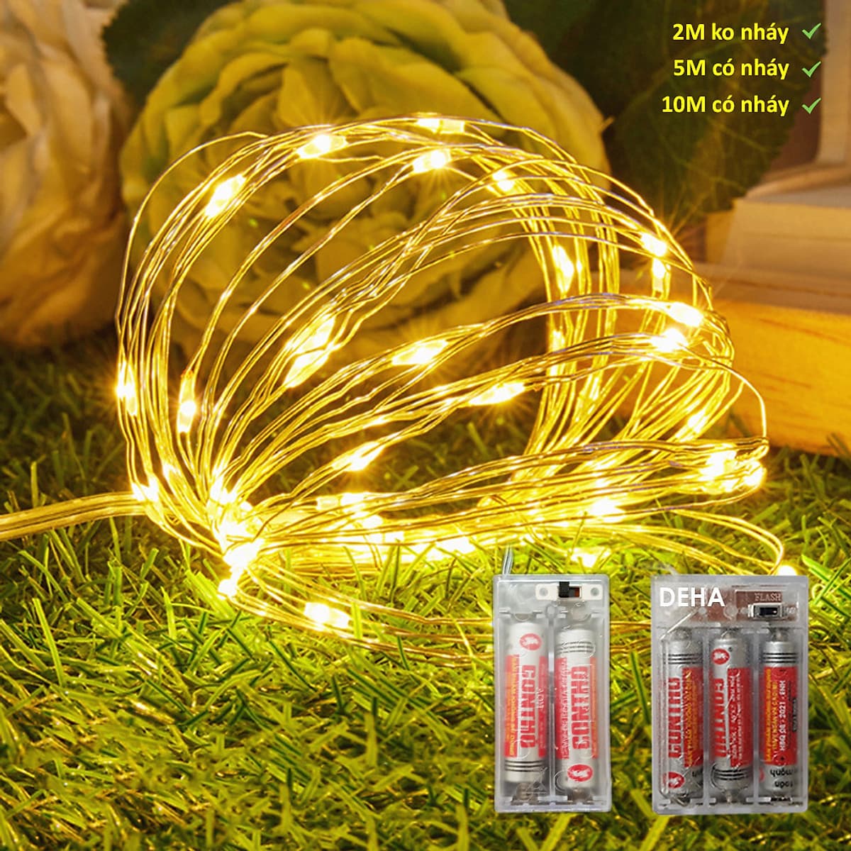 Đèn đom đóm dùng pin tiểu DEHA dây led cao cấp trang trí phòng, cắm trại.