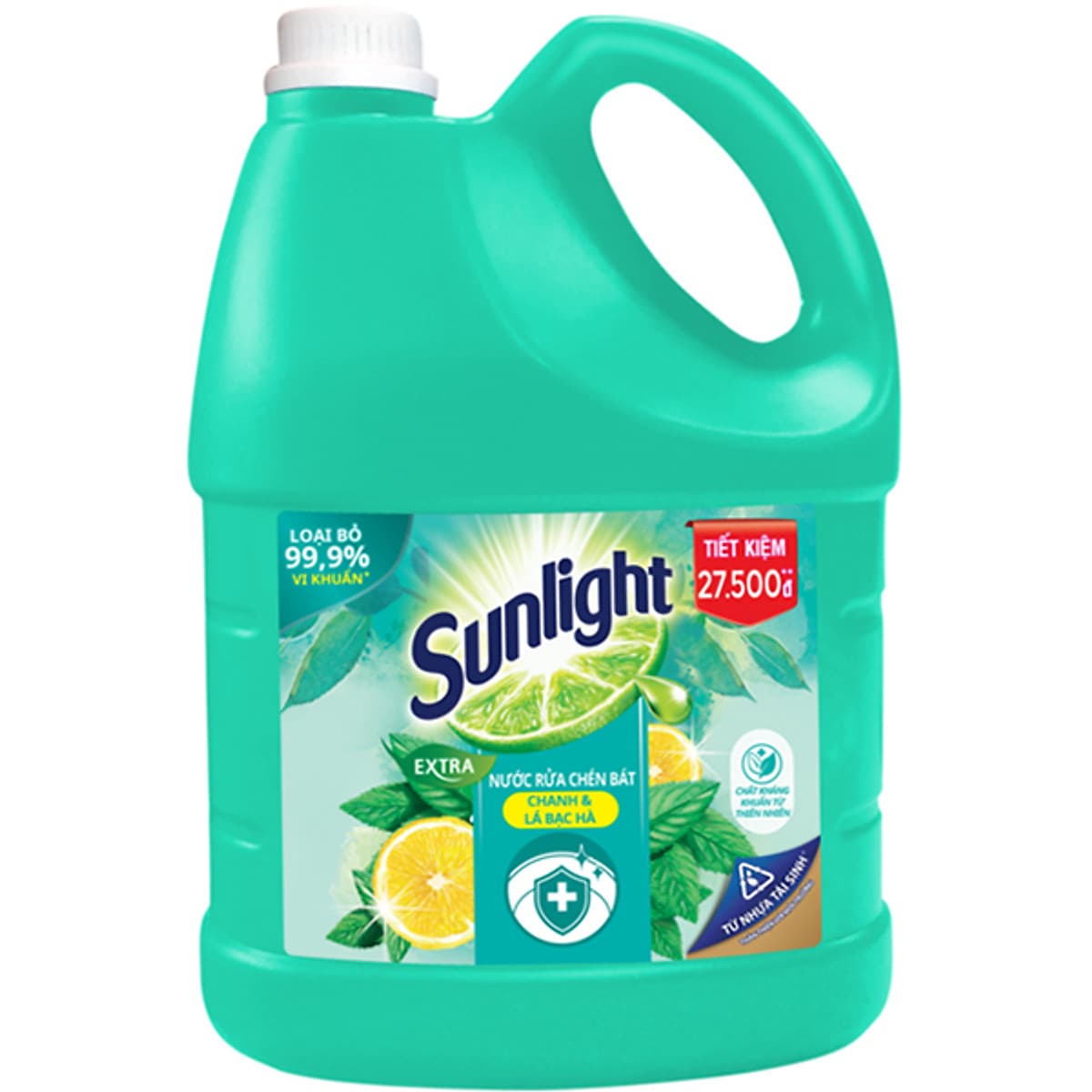 Nước Rửa Chén Diệt Khuẩn Sunlight Chanh Và Lá Bạc Hà Mới (3.6kg/Chai) - Mới