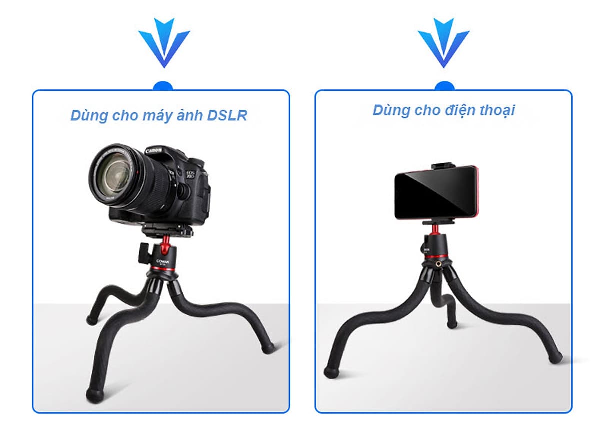 Tripod bạch tuột 3 chân MT35 xoay 360 độ siêu chắc cho máy ảnh, điện thoại - Chân đế uốn dẻo có thước đo cân bằng tích hợp sẵn giá đỡ điện thoại AnZ