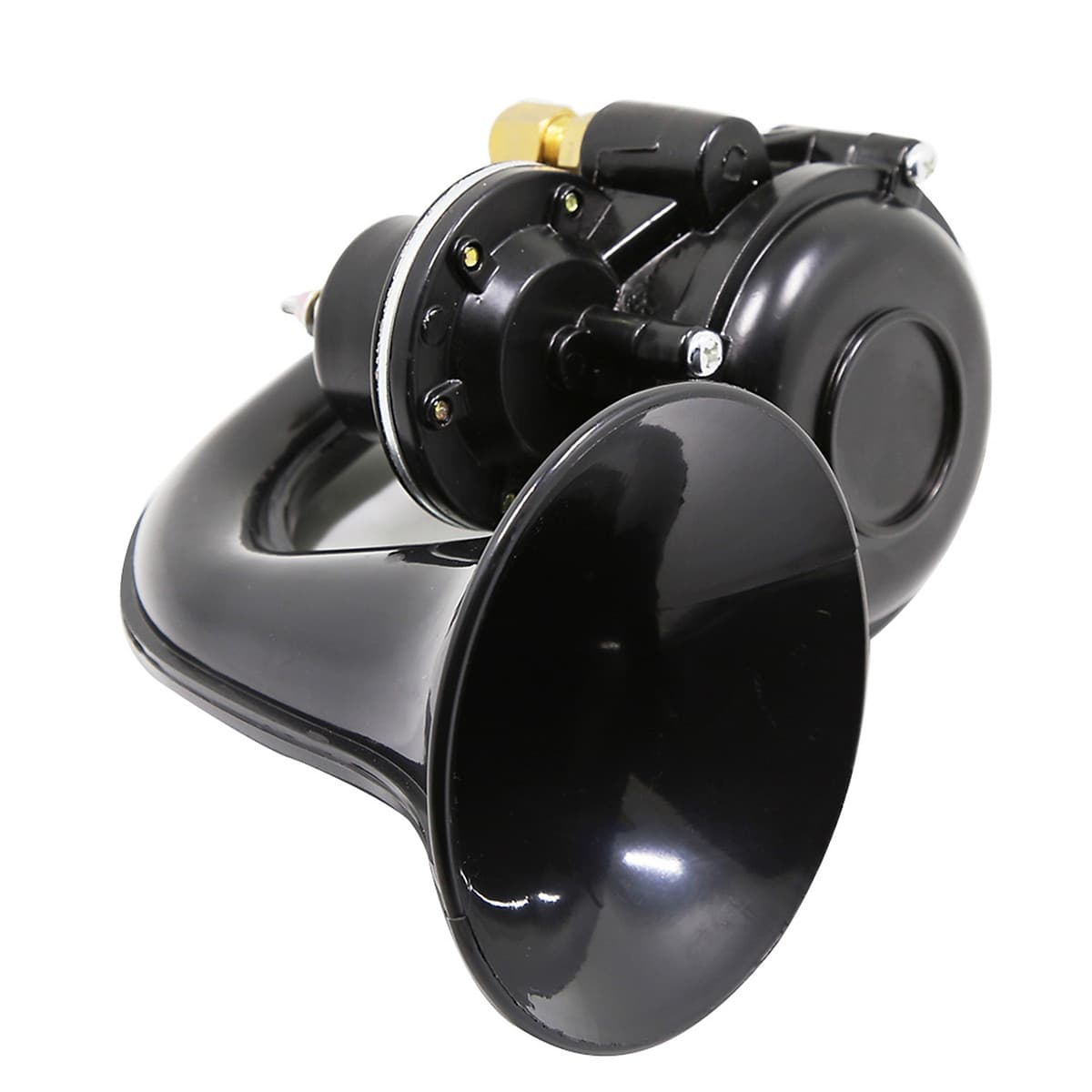 12V/24V 120DB Loud Single Trumpet Snail Air Horn Siren Waterproof Speaker Universal For Car Truck Bus Van - Black