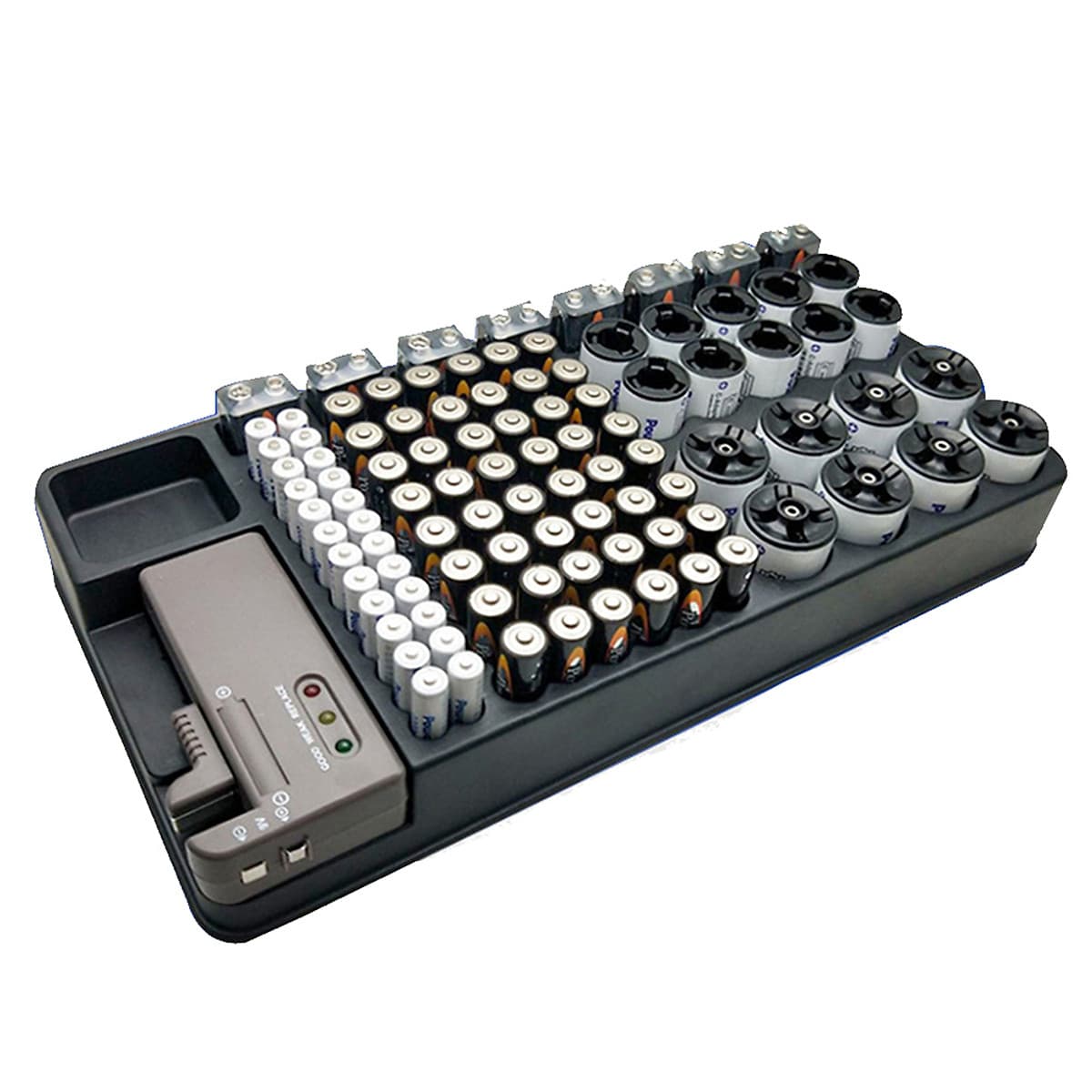 Hộp Trữ Pin Kiểm Tra Được Trạng Thái Pin Dành Cho Pin Aaa, Aa, 9V, C, D Và Pin Nút - Đen