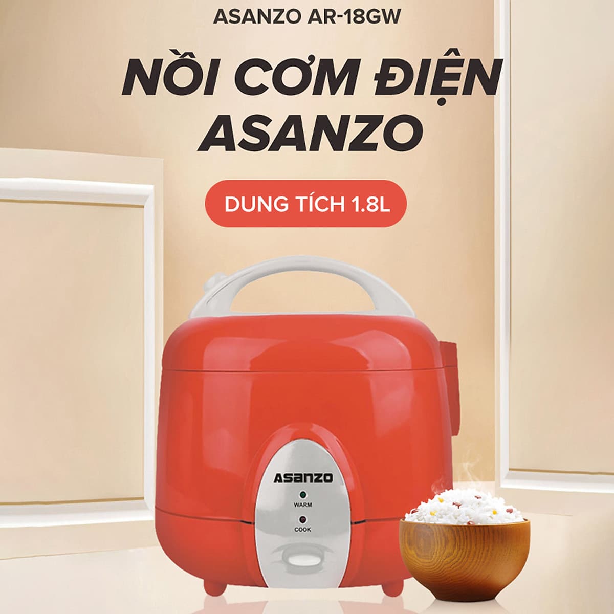 Nồi Cơm Điện Nắp Gài Asanzo AR-18GW (1.8L) - Hàng Chính Hãng