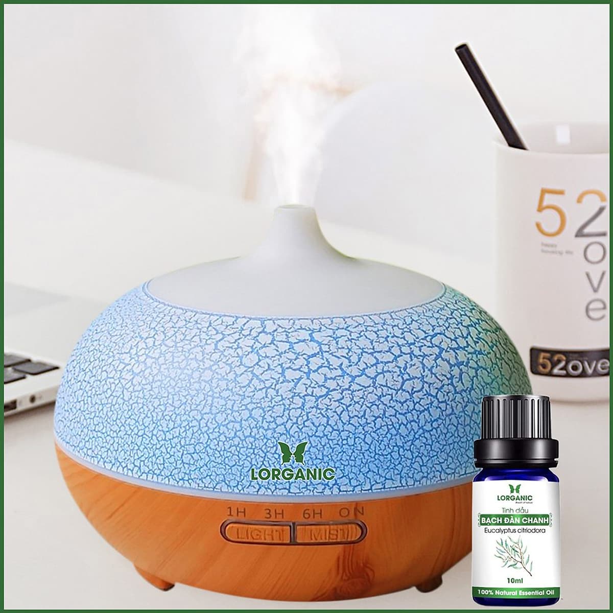 Combo máy khuếch tán/ máy xông tinh dầu Lorganic Bí Ngô FX2055 + tinh dầu bạch đàn chanh Lorganic (10ml) LGN0364/ Thích hợp xông phòng 15-40m2.