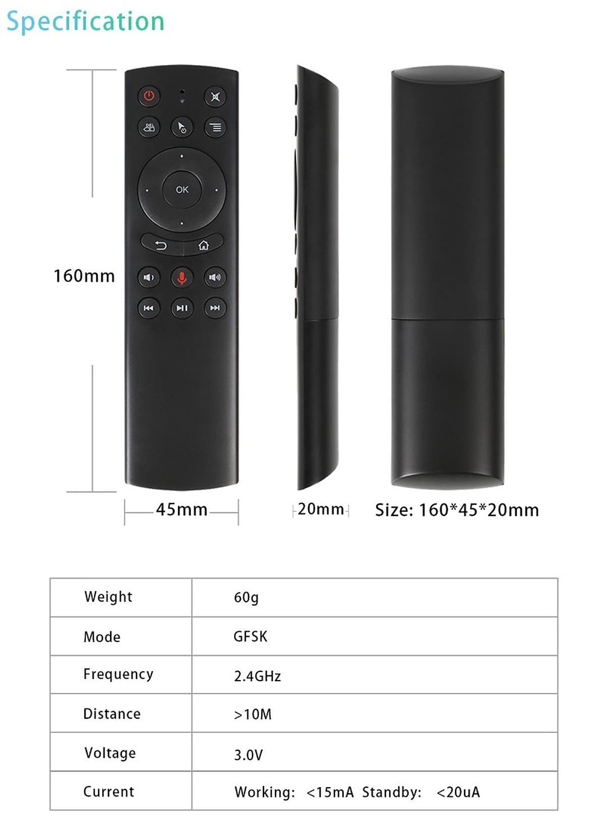 Chuột bay tìm kiếm giọng nói Remote Mouse G20s - có chức năng điều khiển cử chỉ pin Energizer