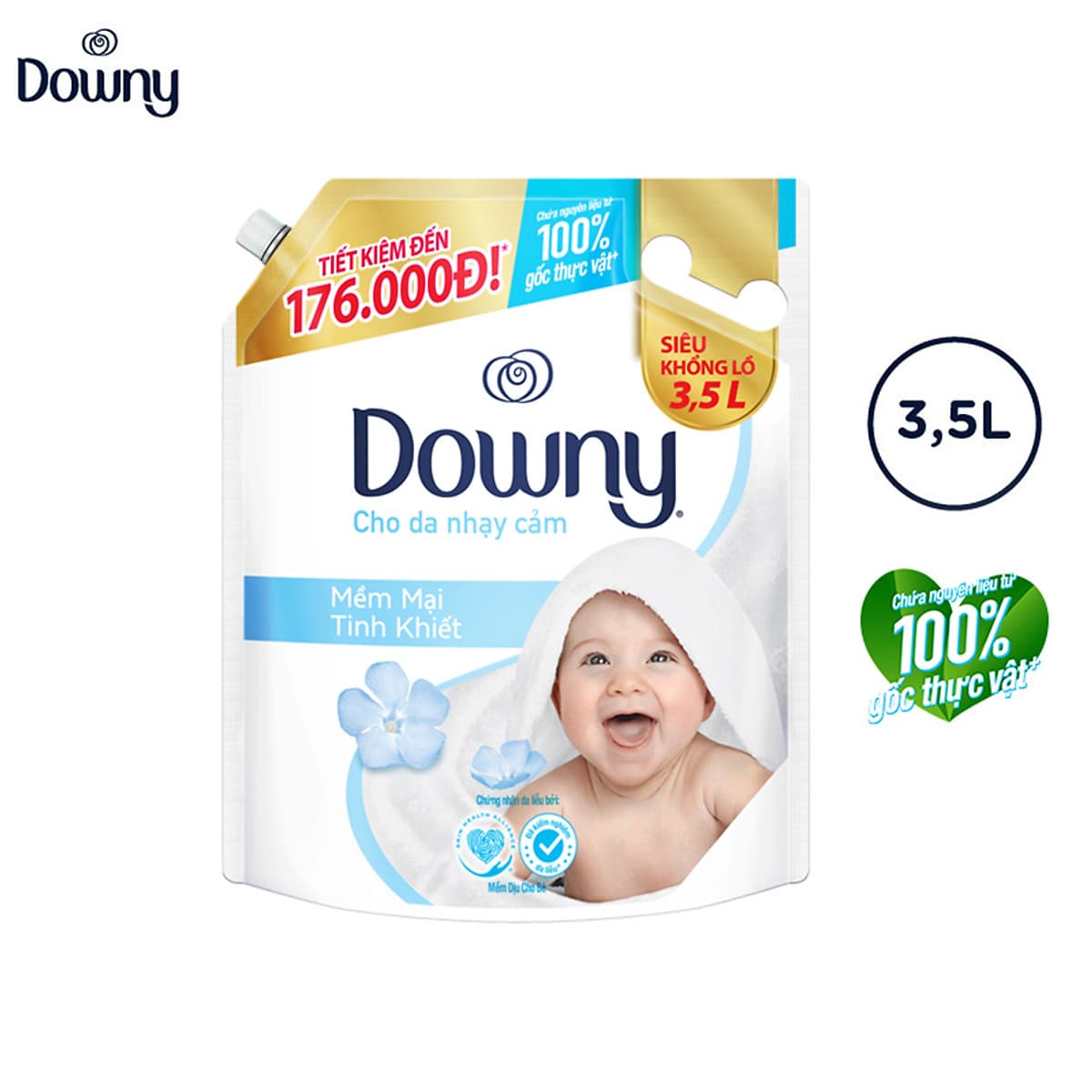 Nước xả vải Downy mềm mại tinh khiết 3.5L tặng 1 Ariel 360ml frontload