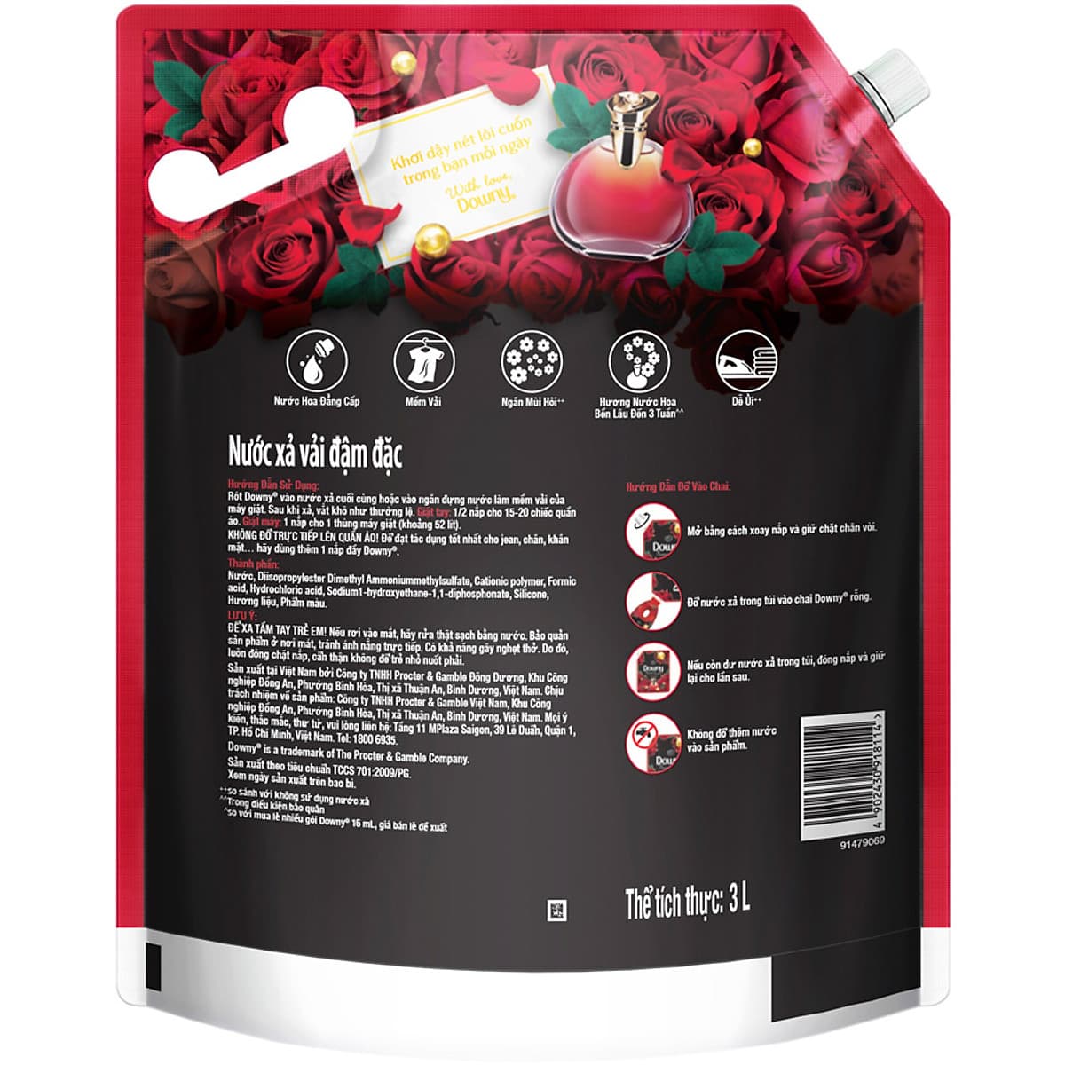 Nước Xả Vải Downy Đam Mê Dạng Túi 3L