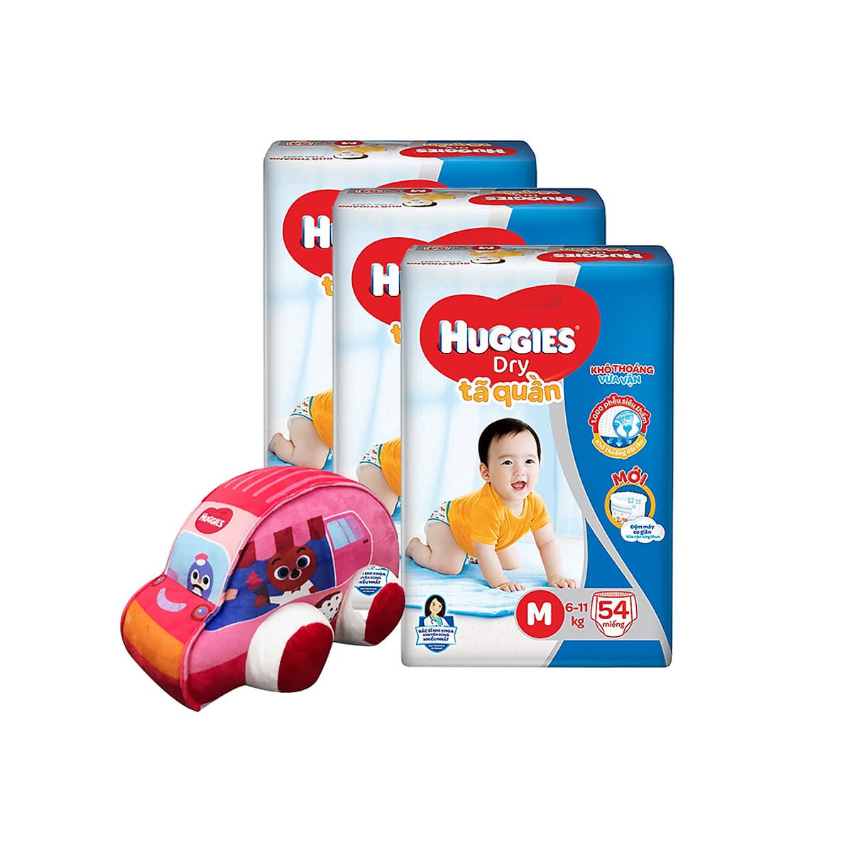 Combo 3 Tã quần HUGGIES DRY PANTS BIG JUMBO M54/L48/XL42/XXL38 [Tặng Xe bông]