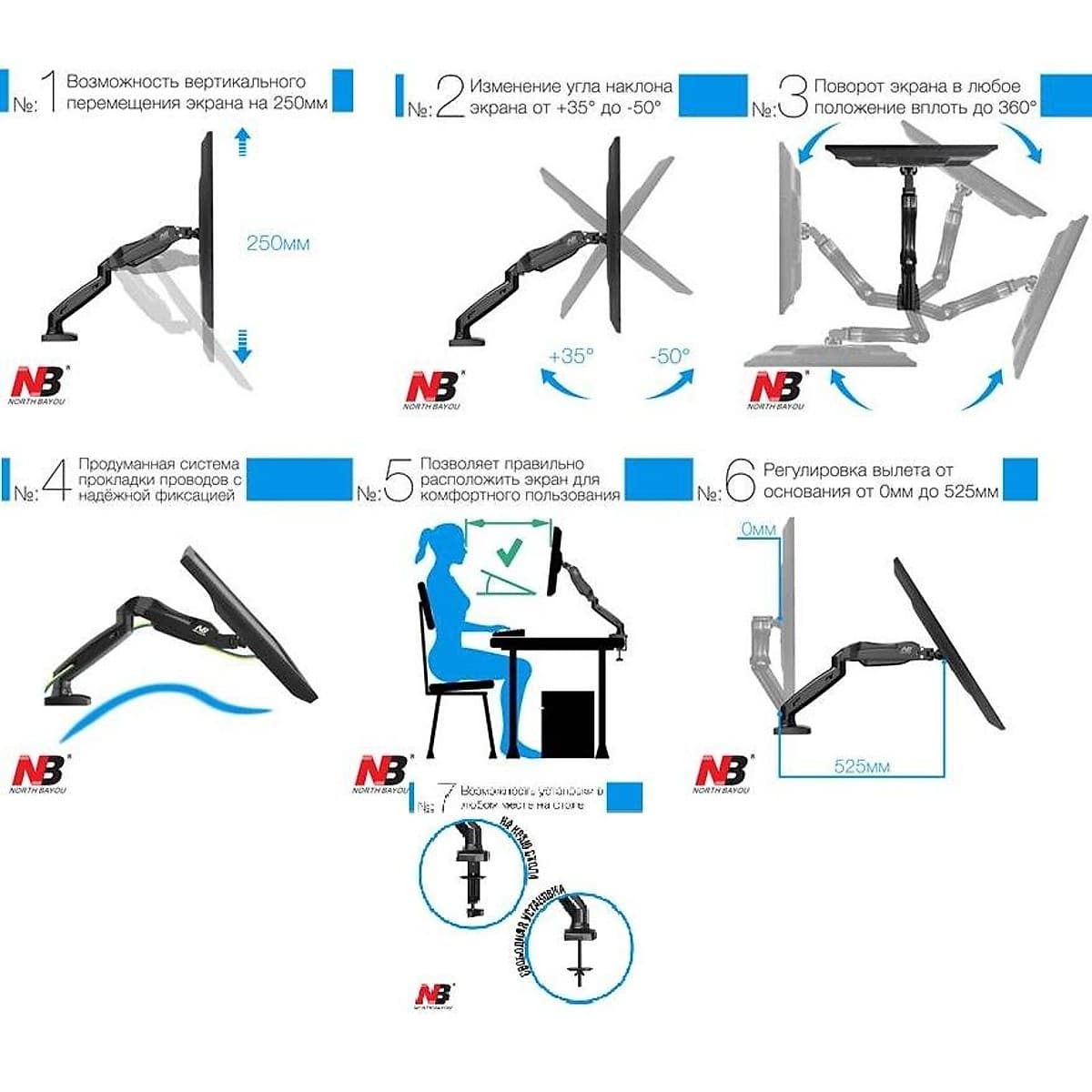 Giá treo màn hình máy tính nhập khẩu 1 tay NB F80 cho màn hình 17-27inch