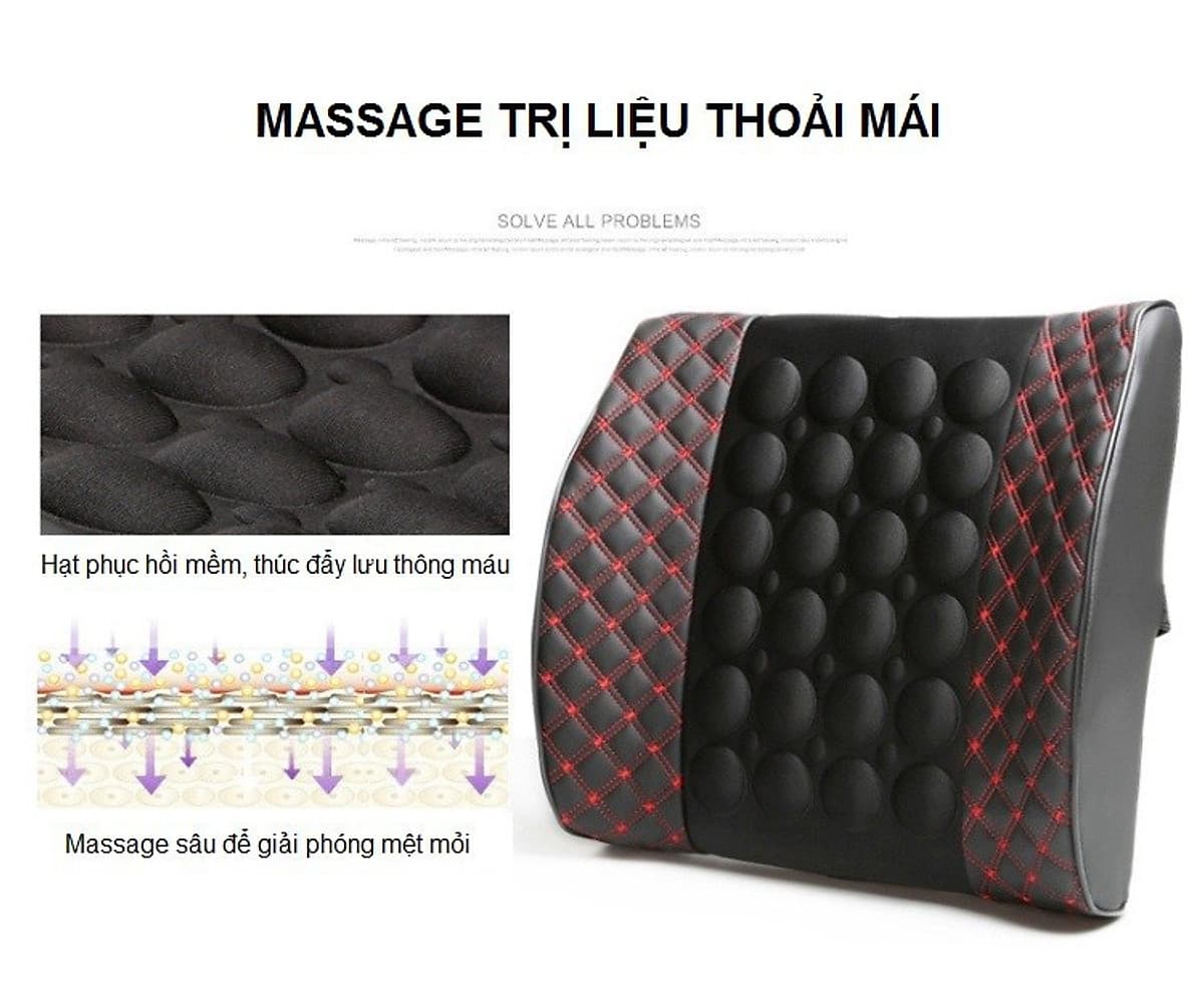 Combo Đệm Tựa Lưng Massage Và Gối Tựa Đầu Xe Hơi ( Ô Tô ) Chống Mỏi Cổ - Hàng Cao Cấp - Siêu Đàn Hồi - Thiết Kế Ôm Vừa Vặn Ghế Xe Hơi - Màu Chỉ Đỏ Trang Nhã