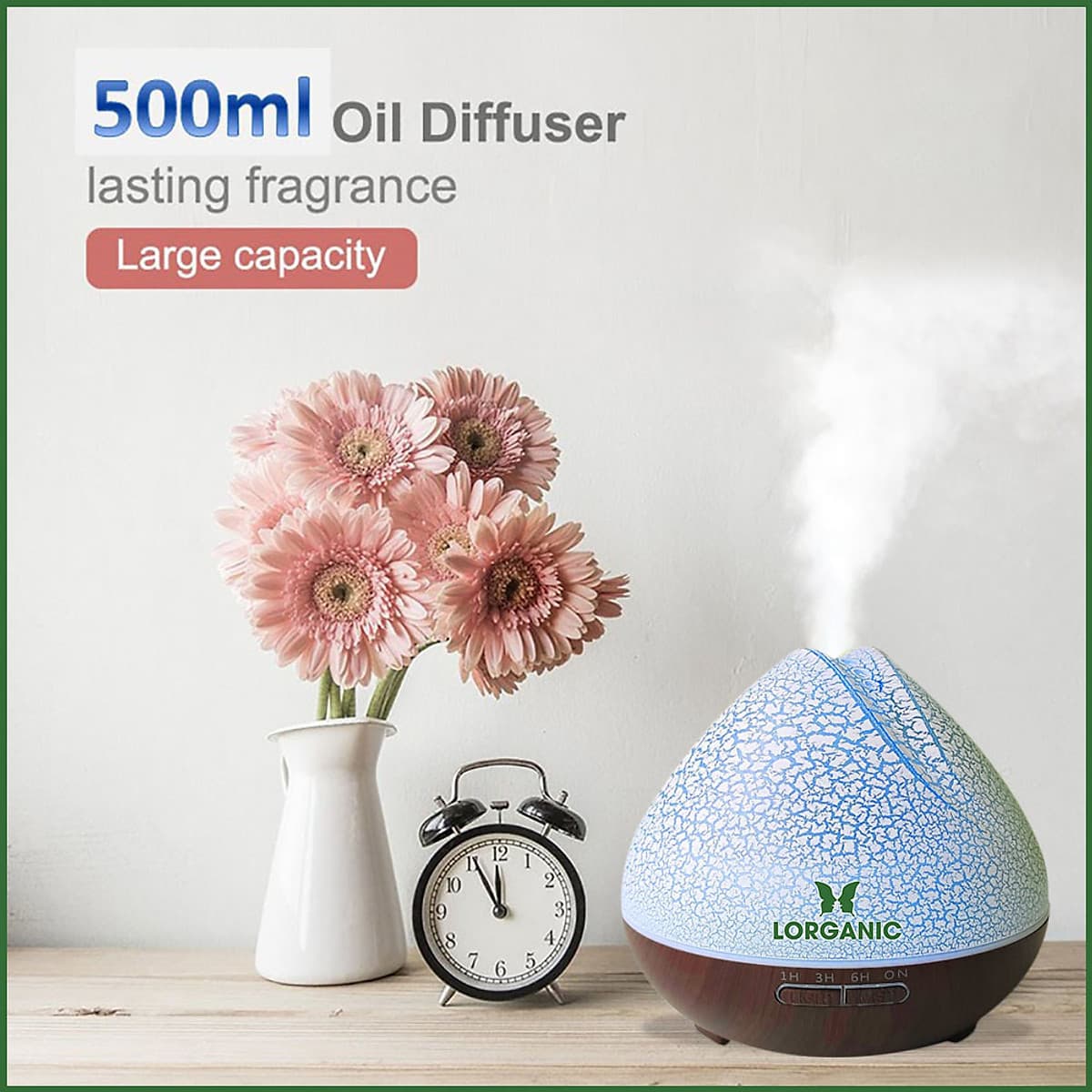 Combo máy khuếch tán/ máy xông tinh dầu Lorganic quả đào FX2059 + tinh dầu sả chanh Lorganic (10ml) LGN0367/ Thích hợp xông phòng diện tích 15-40m2.
