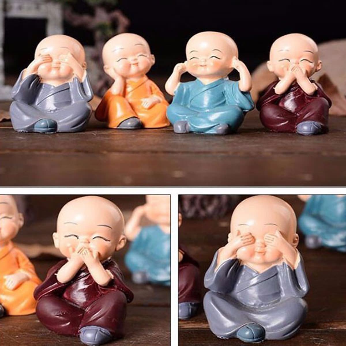 Bộ 4 Chú Tiểu Tứ Không Hàng Chuẩn - Không Nghe, Không Nói, Không Nhìn, Tâm Không Động