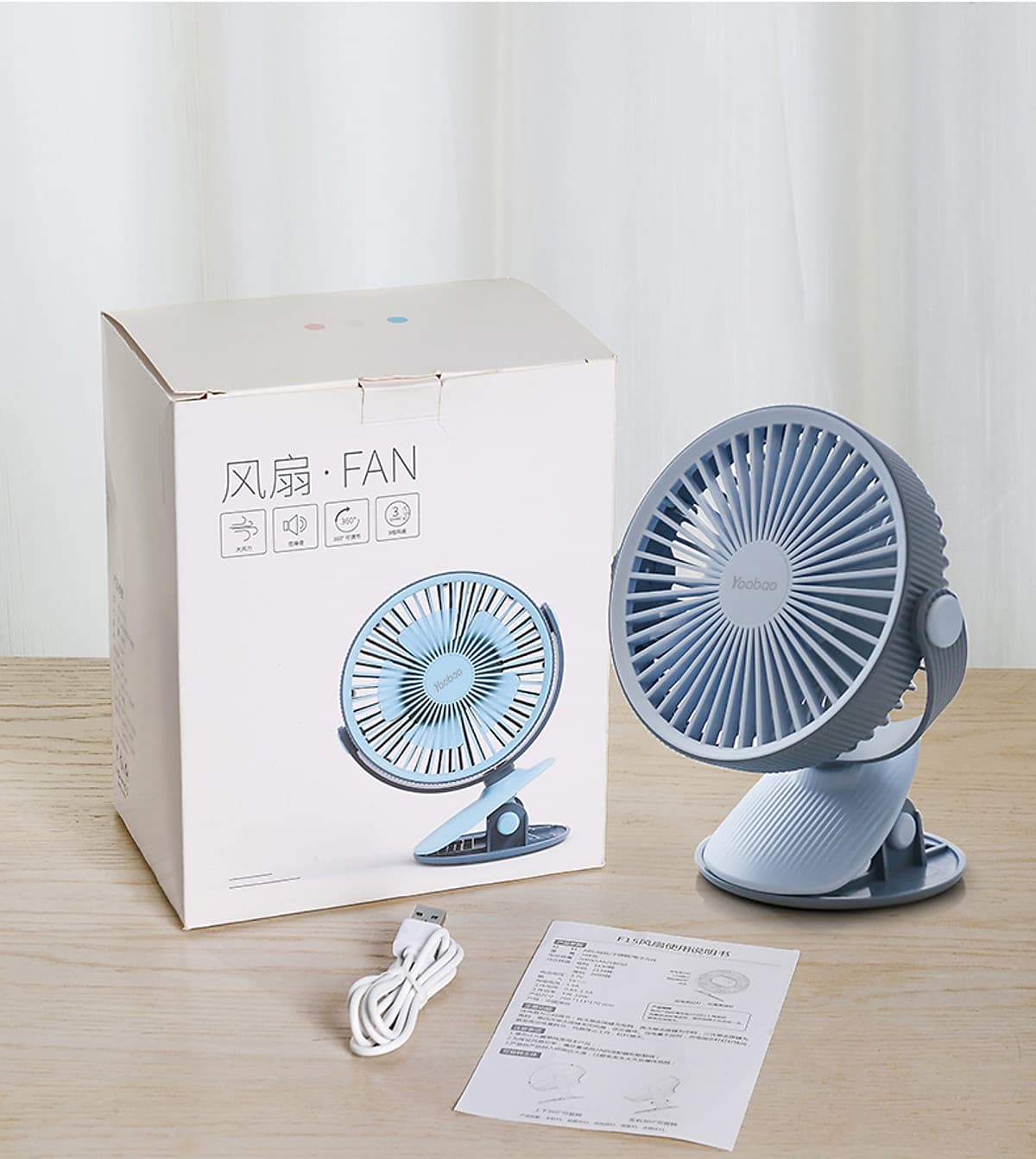 Quạt sạc mini đế kẹp xoay góc 360 độ, dung lượng 2000mAh thời gian sử dụng lên đến 5 giờ, an toàn cho trẻ nhỏ YOOBAO F15 - Hãng phân phối chính thức
