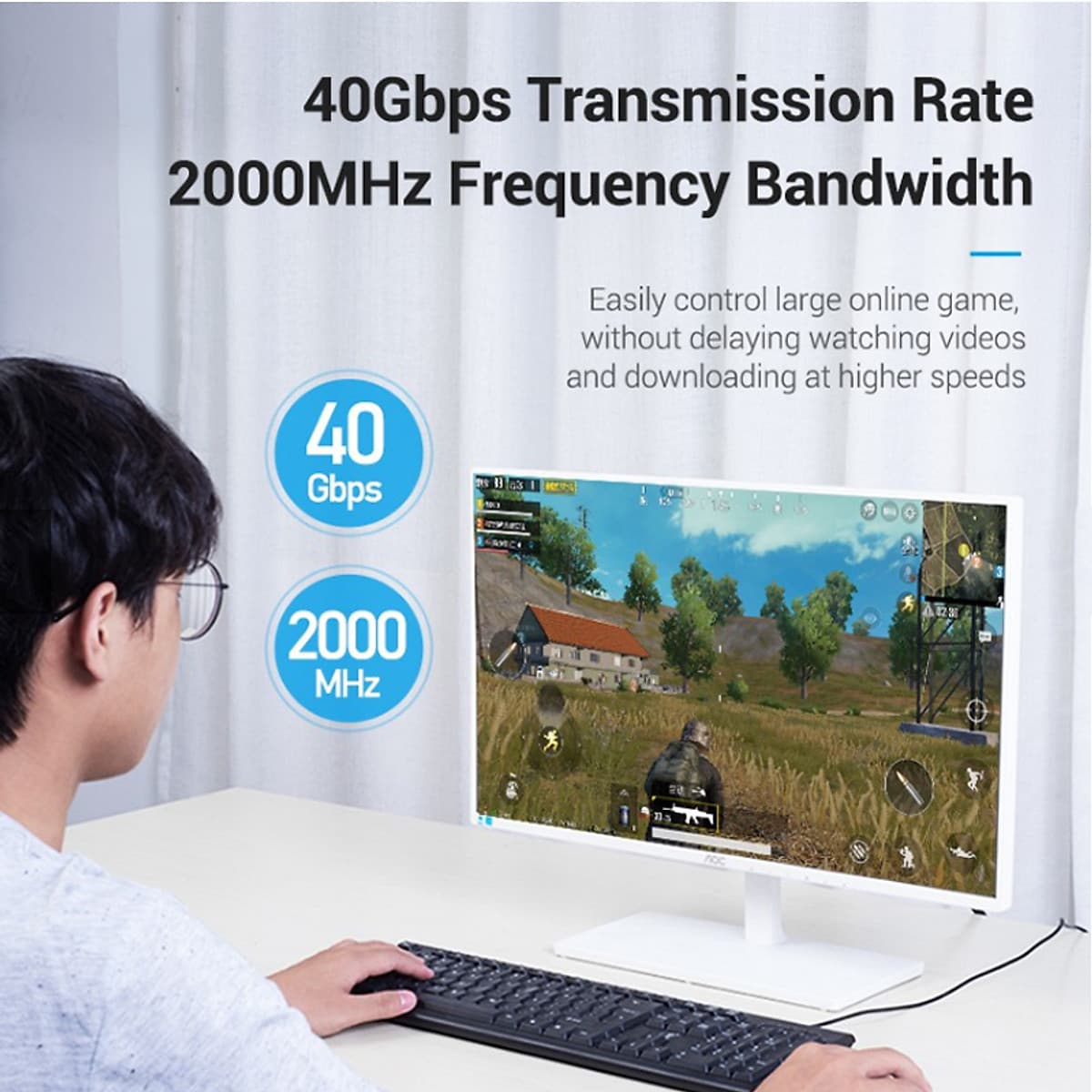 Cáp Mạng Ethernet/RJ45/LAN Vention Cat 8 SSTP đúc sẵn 2 đầu, dài 1m đến 5m - Hàng chính hãng